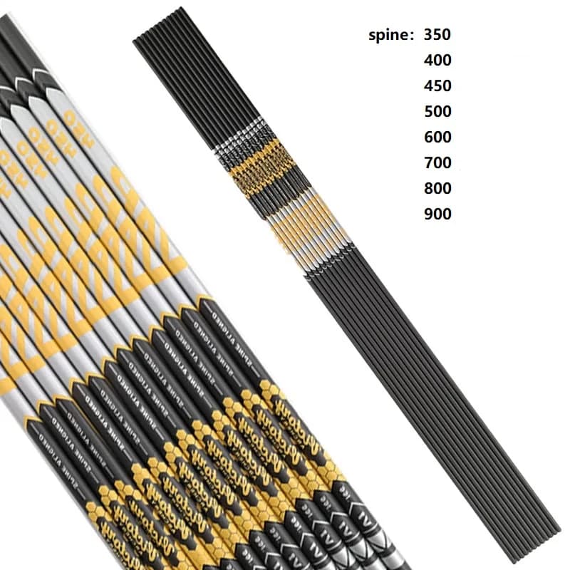 12PCS V1 Spine 350 400 450 500 600 700 800 900 Freccia in carbonio puro ID 4.2mm per caccia e tiro con l'arco all'aperto