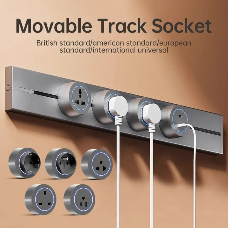 Hidden Wall Socket Power Rail 40cm 50cm Aluminum Kitchen Plug Dining Table Power Strip Wall Mounted Sliding Electrical Outlet