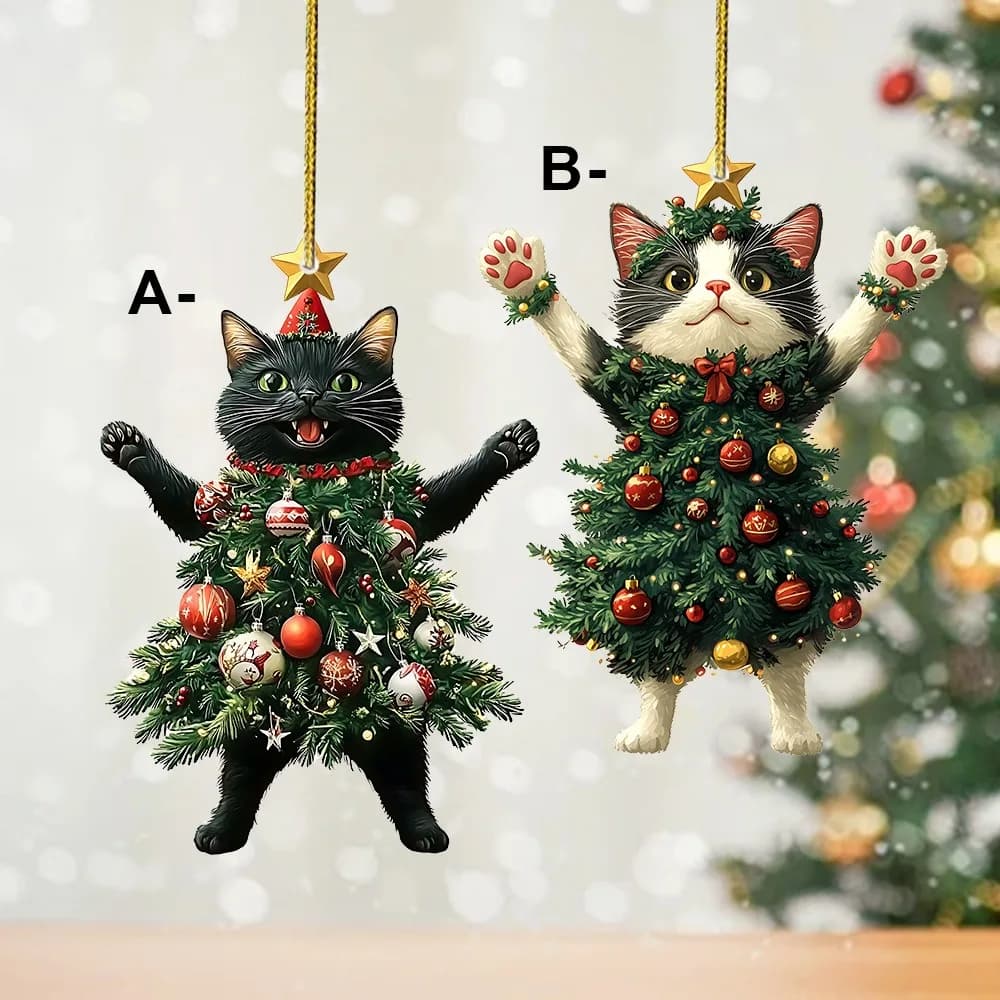 Christmas Cat Keychain Pendant Cute Tree Costume Hanging Ornament for Bag Car Rearview Mirror Backpack Decor