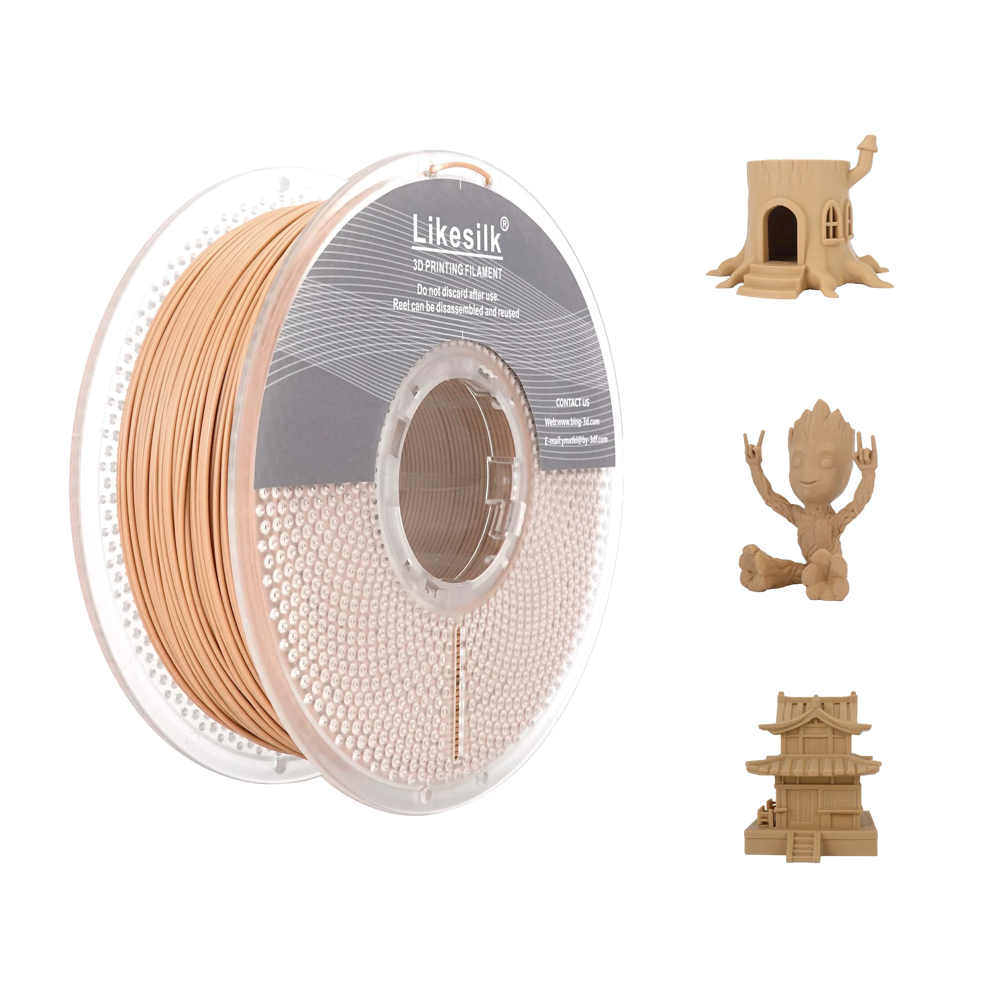 Likesilk imitation wood color PLA F filament for 3D printing dimensional accuracy 1.75 mm +/- 0.02 mm, PLA F oak color 1 kg