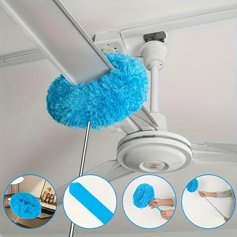 1/2 pieces Microfiber Ceiling Fan Spool extends up to long handle with reusable dust locking and cleaning brush for effortless cleaning