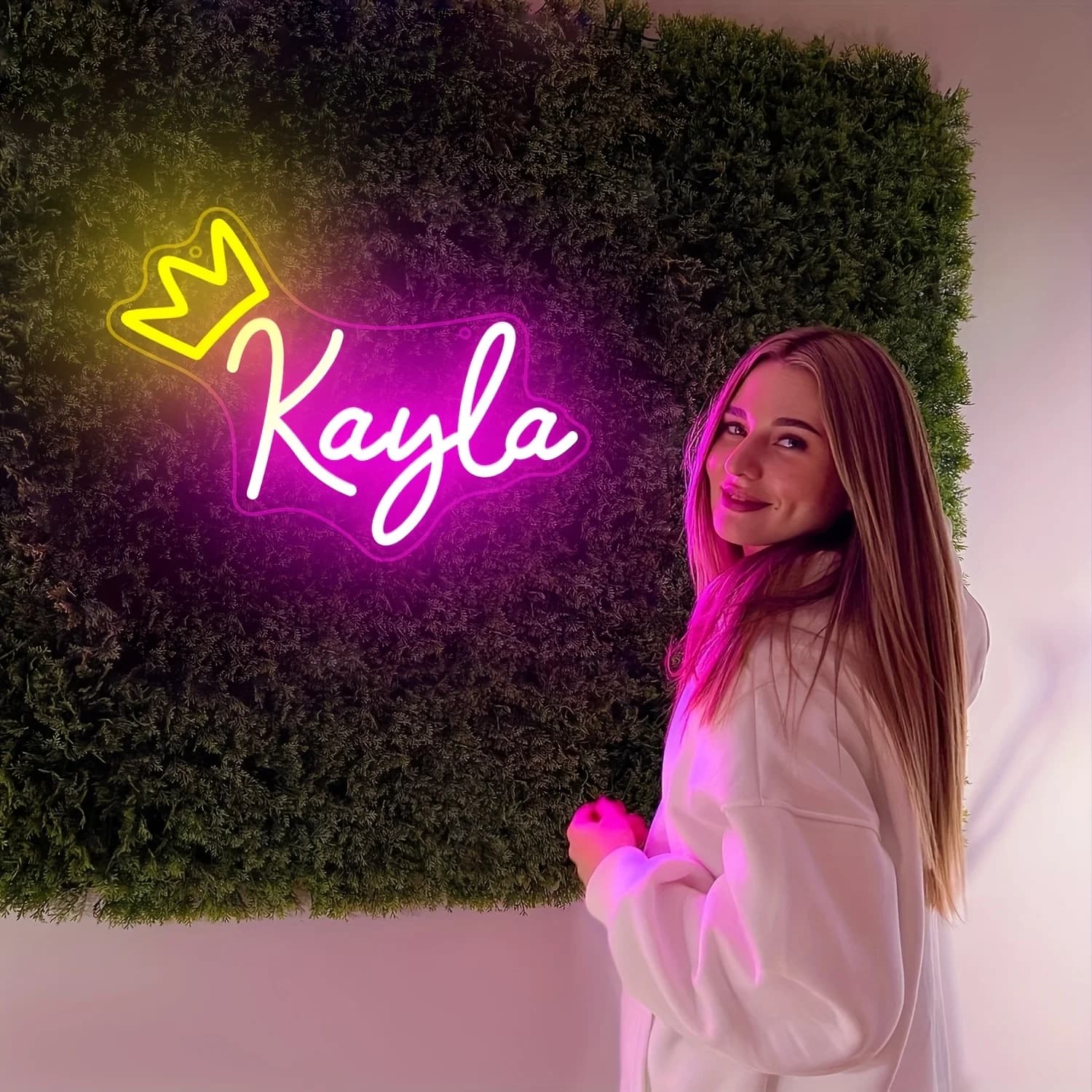 Halibusol Insegna al Neon LED Personalizzata - Testo/Nome e Corona - Monocolore da Parete Adatta per Decorazione Stanza, Matrimonio, Compleanno, Festa