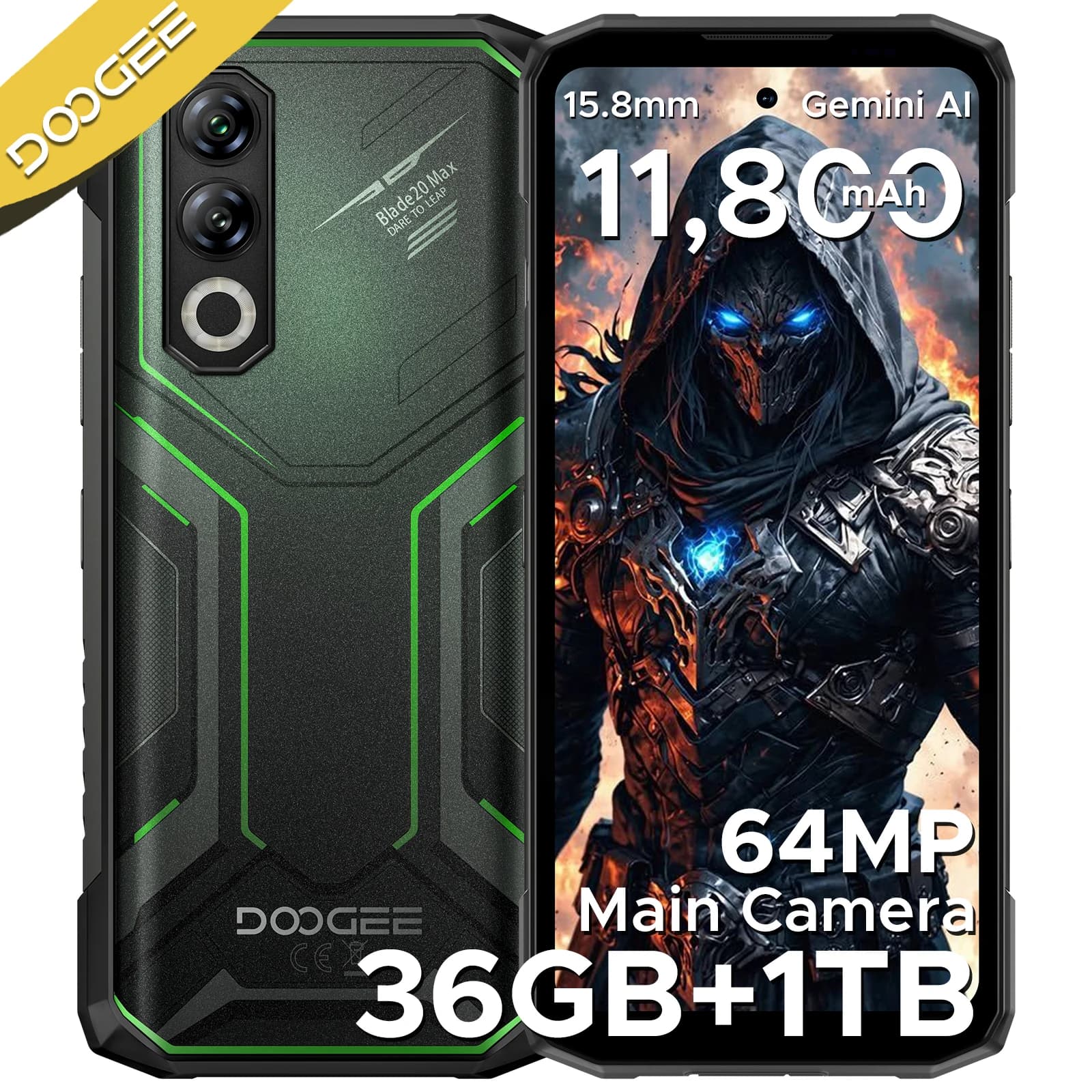 DOOGEE Blade20 Max Smartphone Robusto, Display 6.6'', 12GB RAM+1TB ROM, Batteria 11800mAh, Fotocamera 64MP+16MP, Android 15, Telefono con AI Gemini, NFC