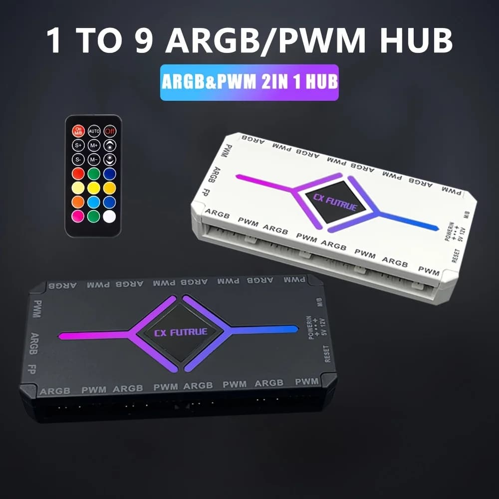 TEUCER 5V 3pin Ventola Hub ARGB PWM 4pin Da 1 A 9 Porte Splitter SATA Alimentazione Aspirazione Magnetica ARGB Ventola Controller per PC Case Fan