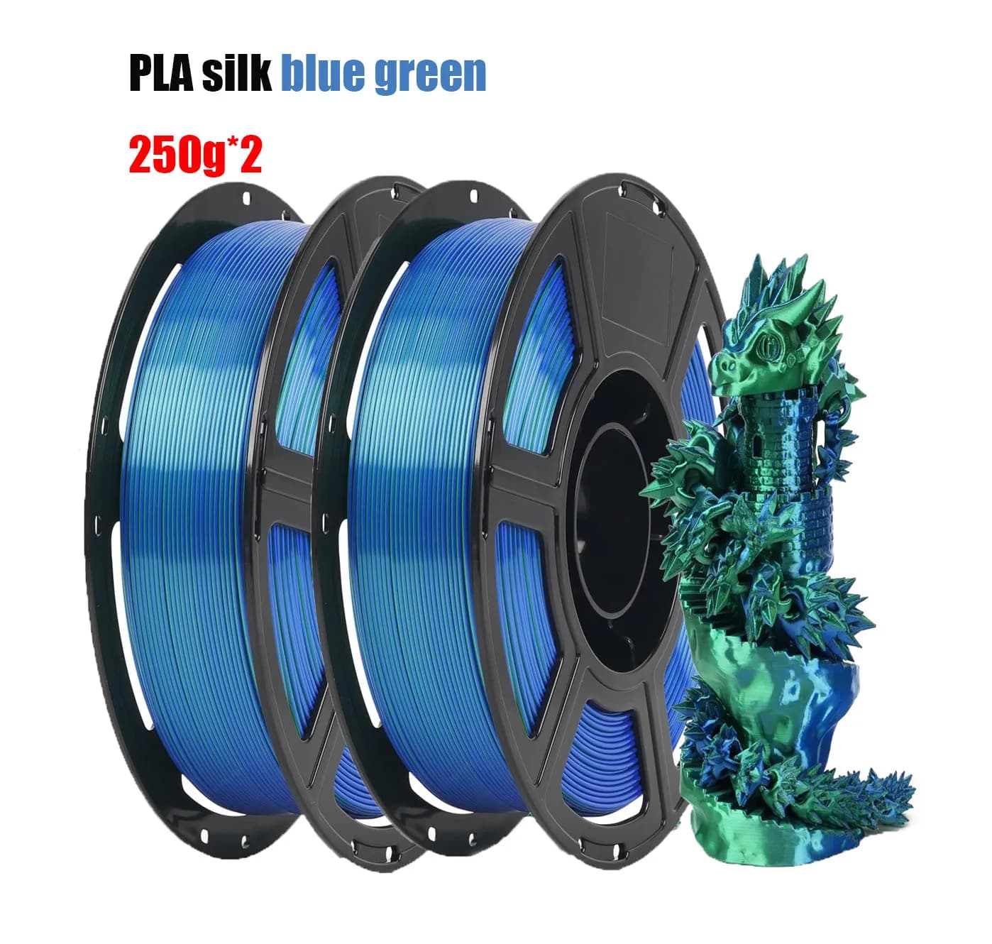 3D Printer Filament PLA Blue-Green Silk Effect 1.75mm Construction Polished 500g Coil for 3D Printing