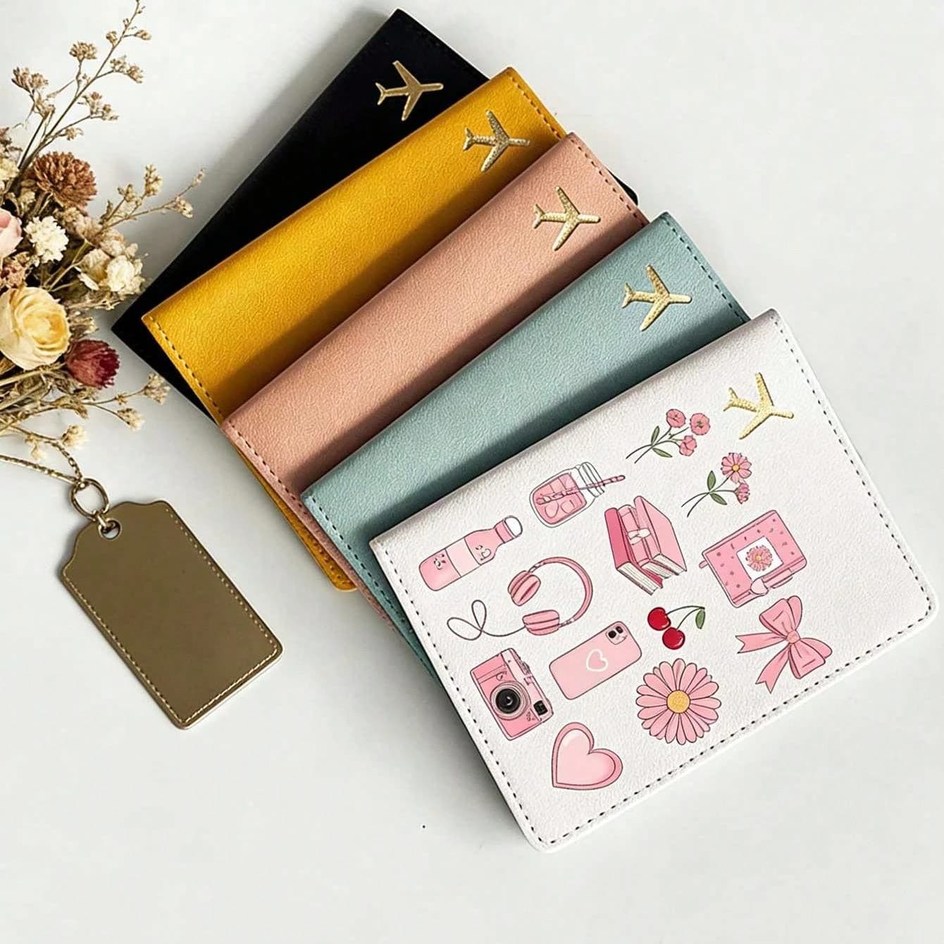 Custom Name/Text Cute Bow Cartoon Passport Holder Multi Color Unisex Travel Ticket Document Folder Holiday Gift