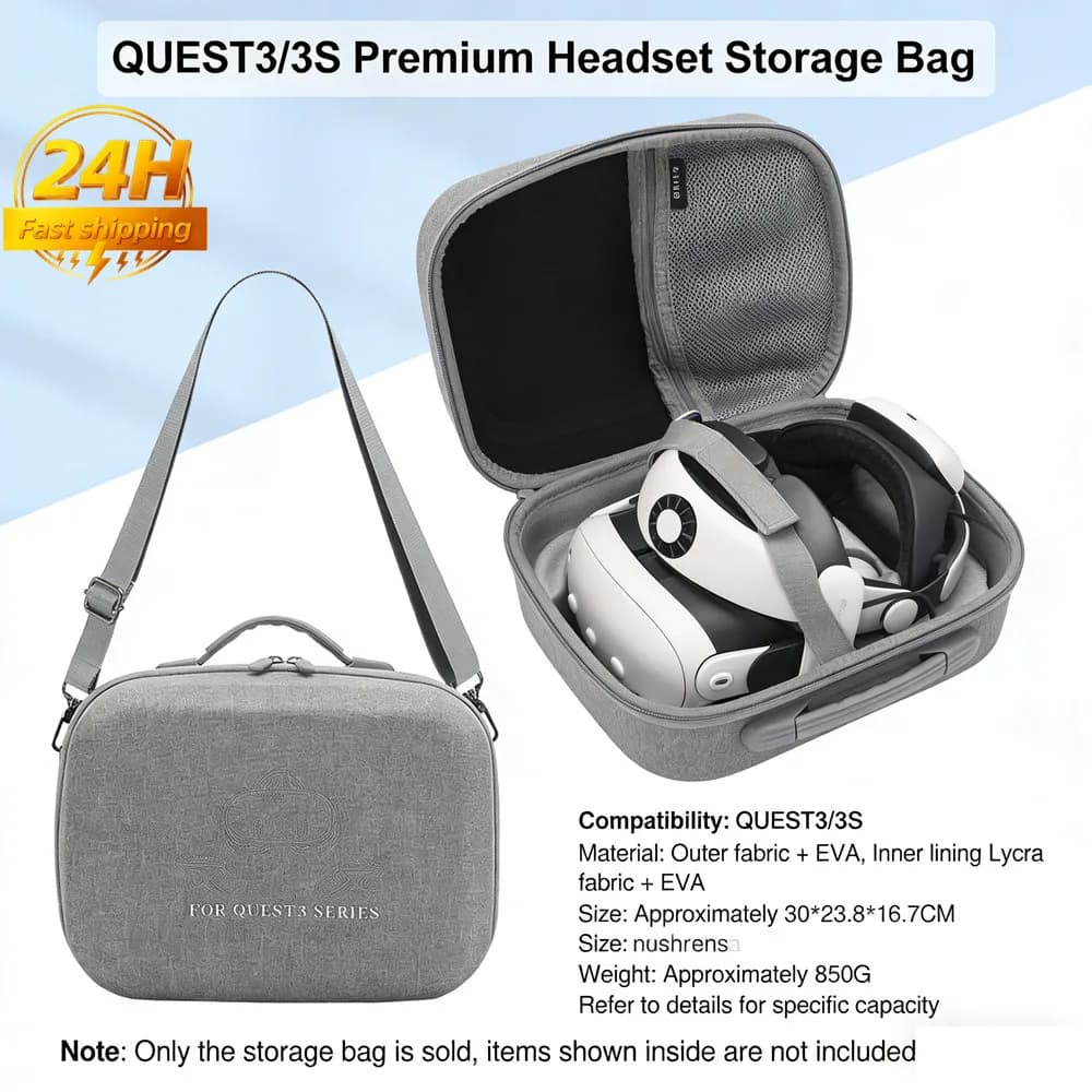 Borsa a tracolla VR Borsa portaoggetti Borsa a guscio rigido Scatola da viaggio per accessori VR Meta Quest 3S/Quest 3