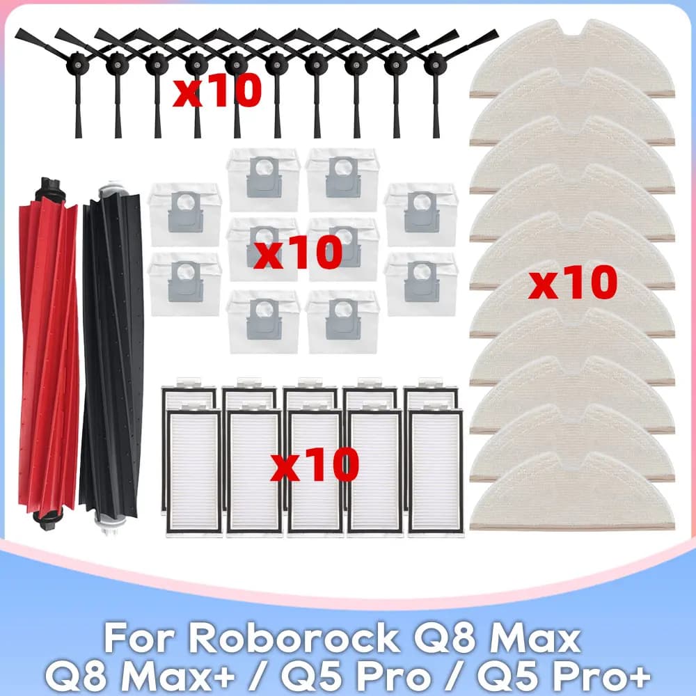 Compatibile con Roborock Q8 Max, Q8 Max+, Q5 Pro, Q5 Pro+ Ricambi per robot aspirapolvere Spazzola principale Filtro HEPA Panno per mop Panno in tessuto Sacchetto per polvere