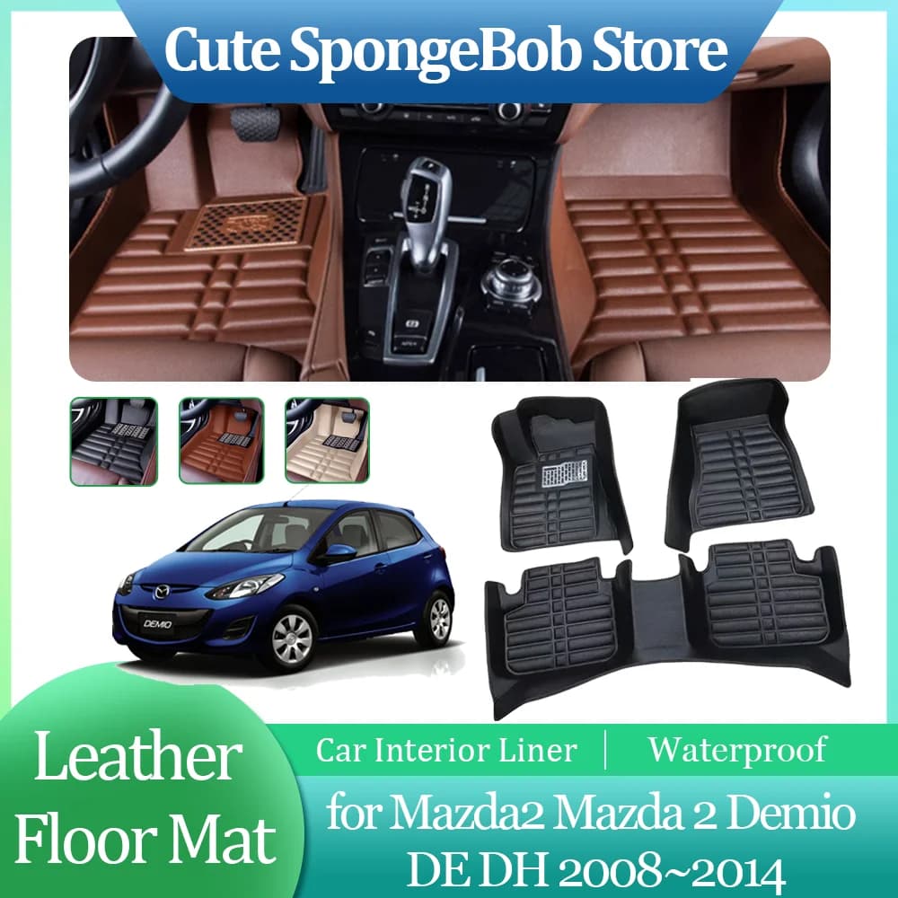 Tappetino in pelle per auto per Mazda2 Mazda 2 Demio DE DH 2008 ~ 2014 2009 2010 2011 2012 2013 fodera per piedi Anti-sporco tappetino impermeabile tappeto accessori personalizzati