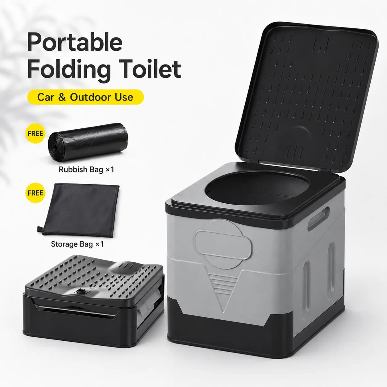 ZM Portable Folding Car Toilet PP Travel Potty with Lid Compact Emergency Toilet Car Trash Bin Foldable Camping Toilet Footstool Storage Box for Road Trips RV Camping Fishing Outdoor Travel Adults Easy Clean Practical Multifuncational