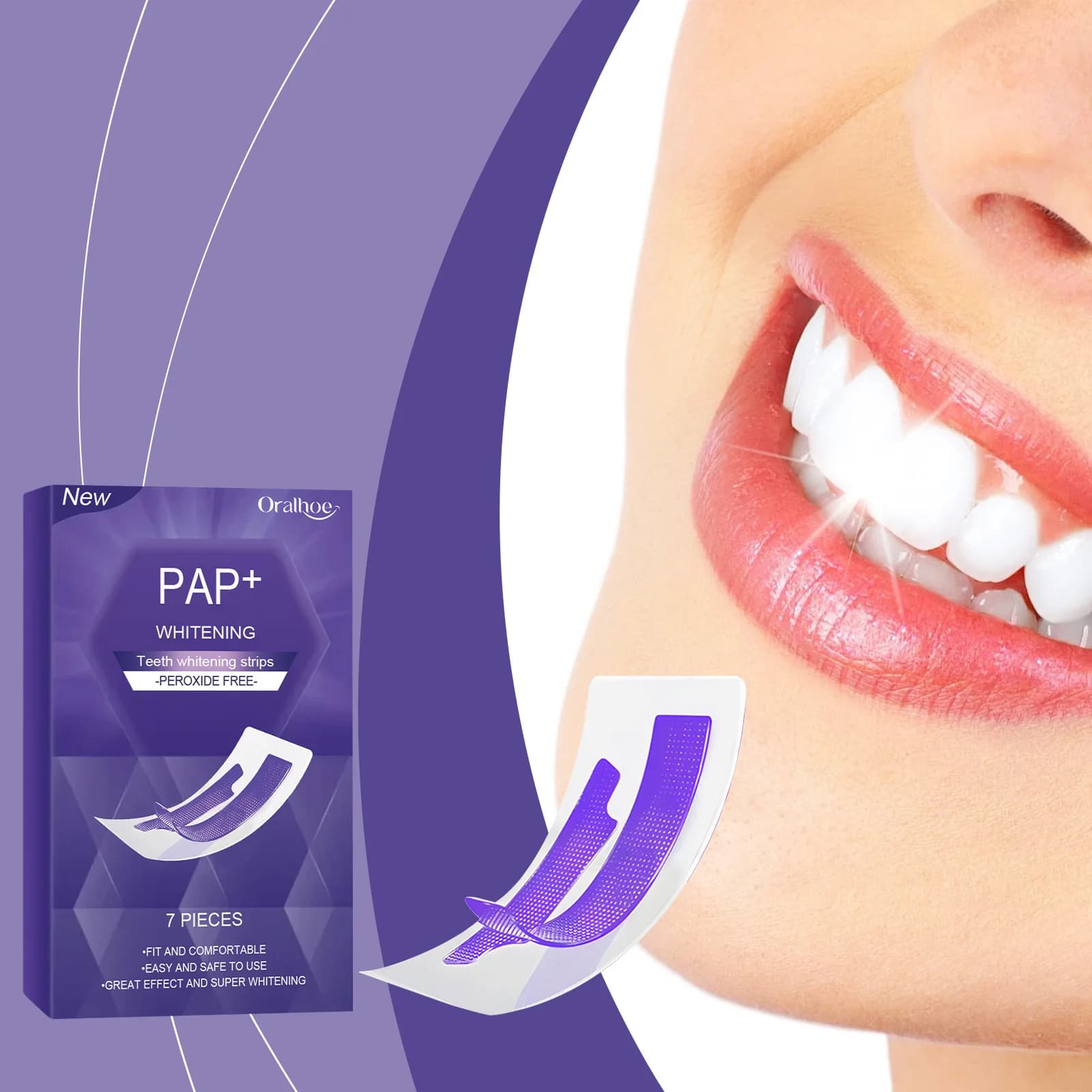 Oralhoe 7 Pieces Teeth Whitening Strips Remove Yellow Plate Perfect smile Mint Fresh food Whitening strips for teeth without peroxide