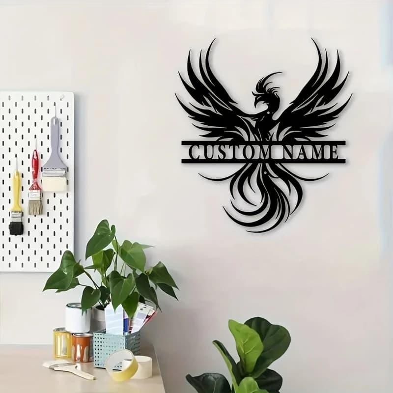 Custom Phoenix Metal Wall Art with Personalized Names, Elegant Decor for Porch, Patio & Farmhouse, Great Gifts