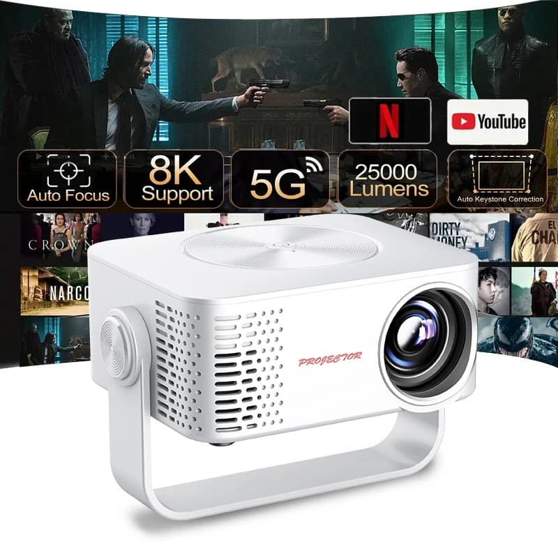 ZNLYRION Mini LCD Projector M60 Native 1280*720P Support 4K 180° Rotatable Stand Auto Keystone WiFi6 BT5.0 Portable Home Theater Movie Projector