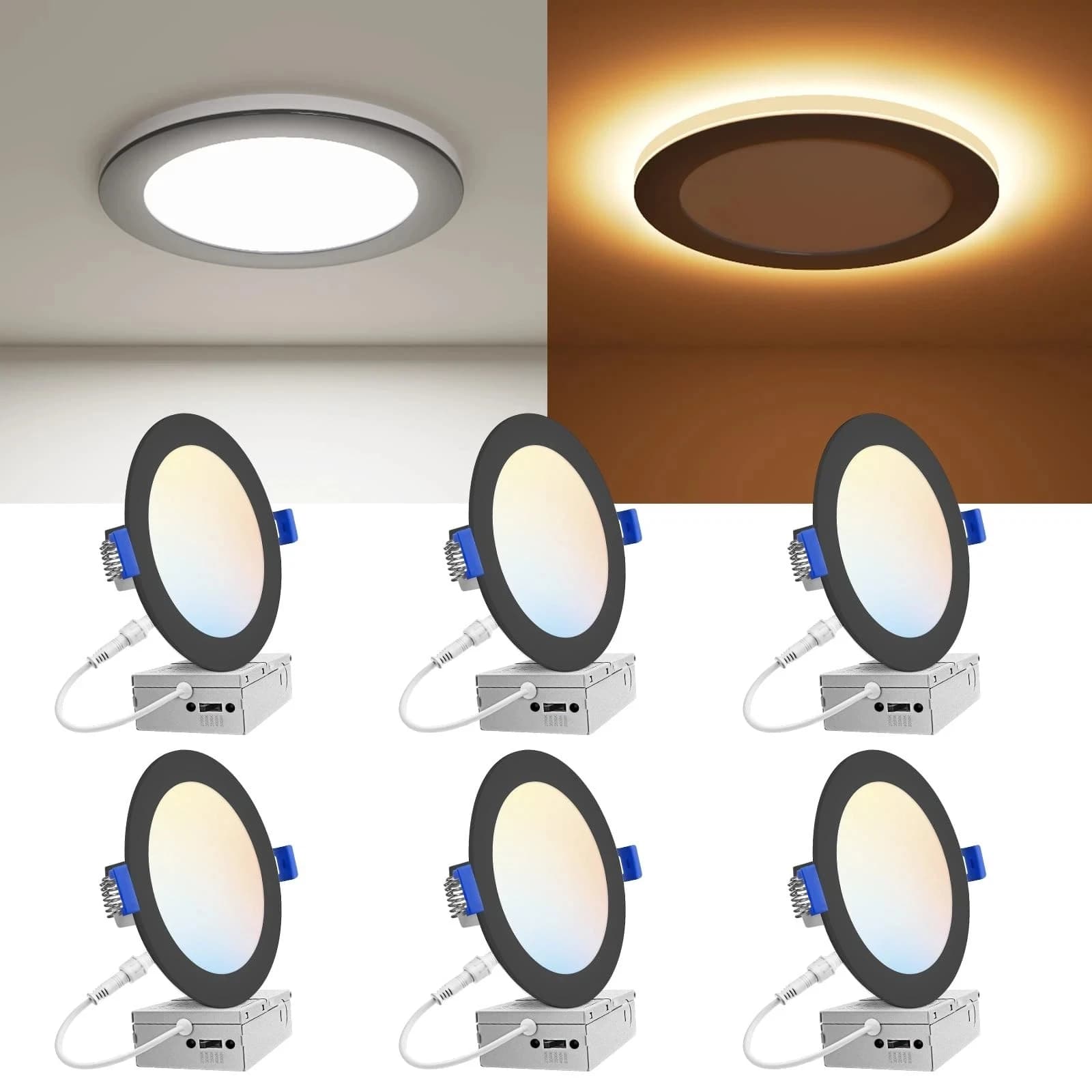 Confezione da 6 Pannelli LED da Incasso a Soffitto da 6 Pollici 5CCT Dimmerabili con Luce Notturna