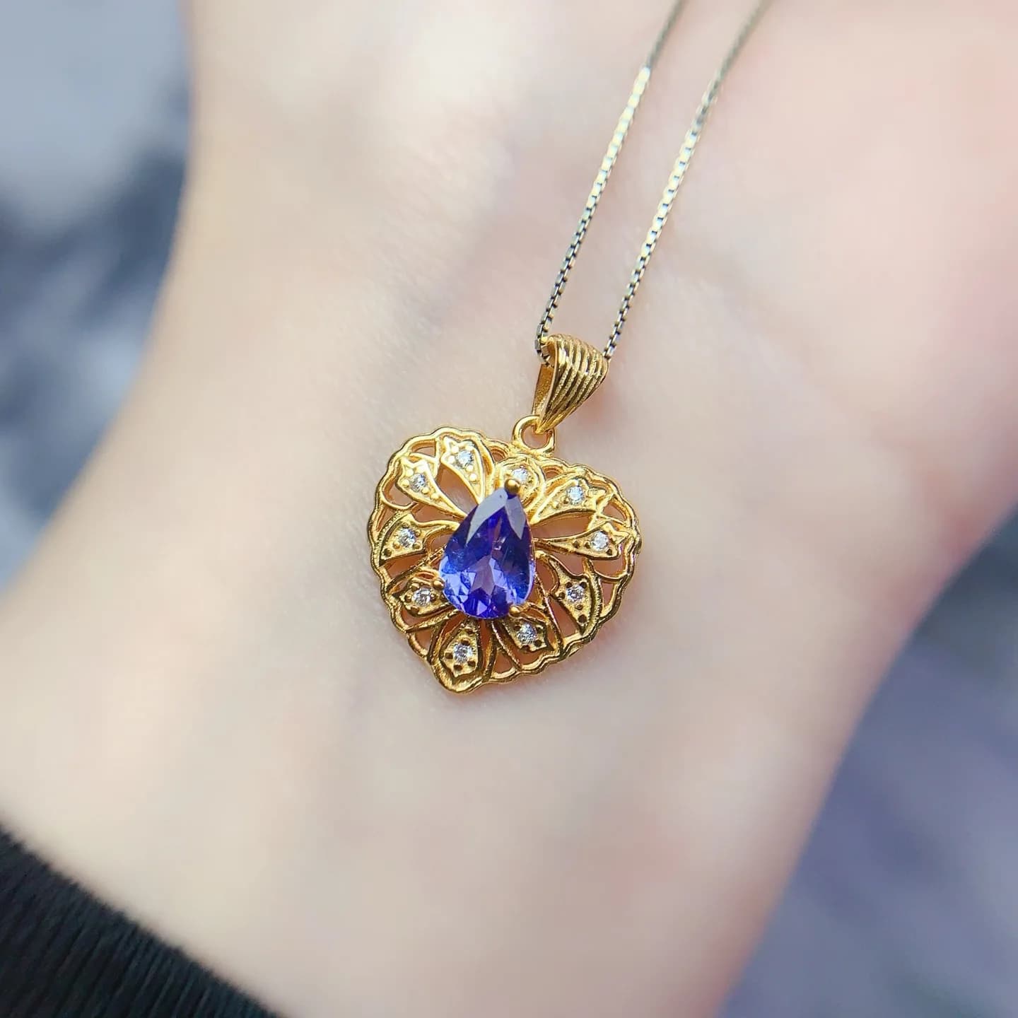 KJJEAXCMY Girls' Jewelry 5x7mm Tanzanite Natural Love Necklace 925 Silver Plated 18K Gold Plated Gift for parties for sale