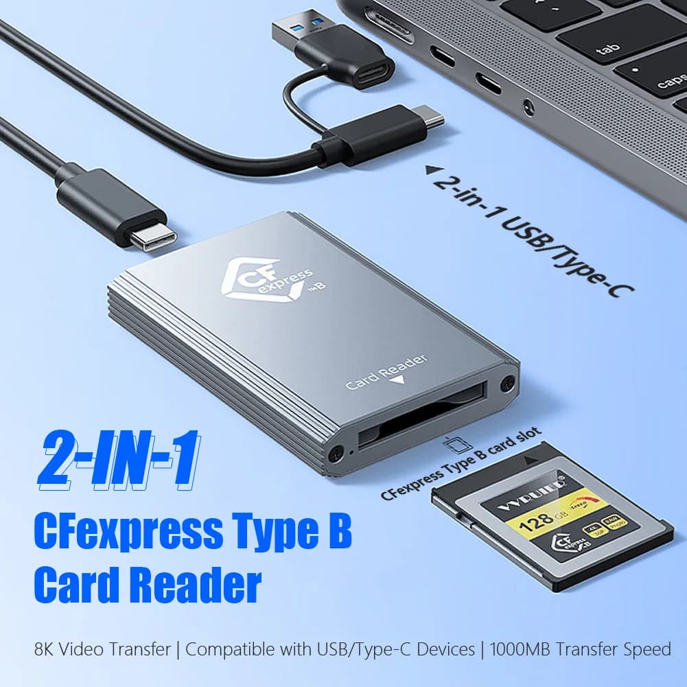 Aluminum Alloy 2 in 1 USB3.2 Card Reader Type A/C 10Gbps to CFexpress Type B Memory Card Adapter For Windows XP MAC Photographer