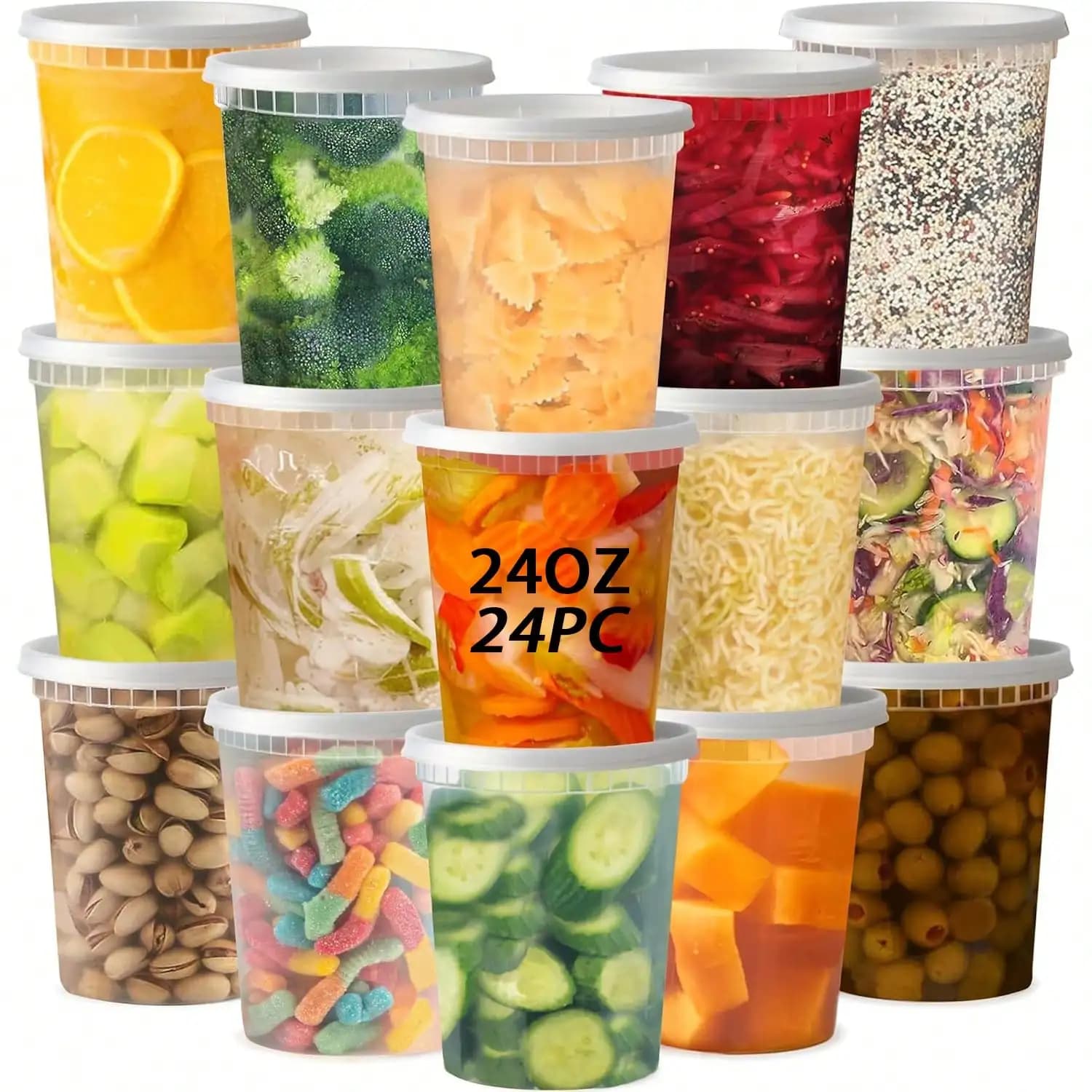24PCS Food Storage Containers, 32OZ Plastic Food Dispensers, With Lids Plastic Containers, Soup Meal Prep Containers, Stack, Leak Proof, Microwave, Dishwasher, Freezer