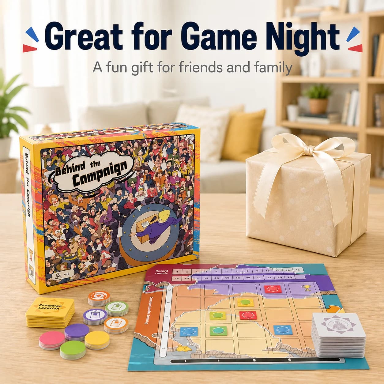 Map Strategy Card Game, 4-6 Players, 30-Minute Point-Scoring Board Game with Cards, Tokens, Game Board and Manual, Age 14+
