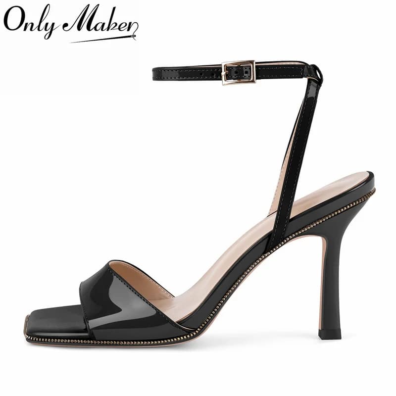 Onlymaker Donna Punta quadrata Cinturino alla caviglia 9.5CM Tacchi alti sottili Scarpe eleganti da festa Sandali moda firmati sexy vuoti da ufficio