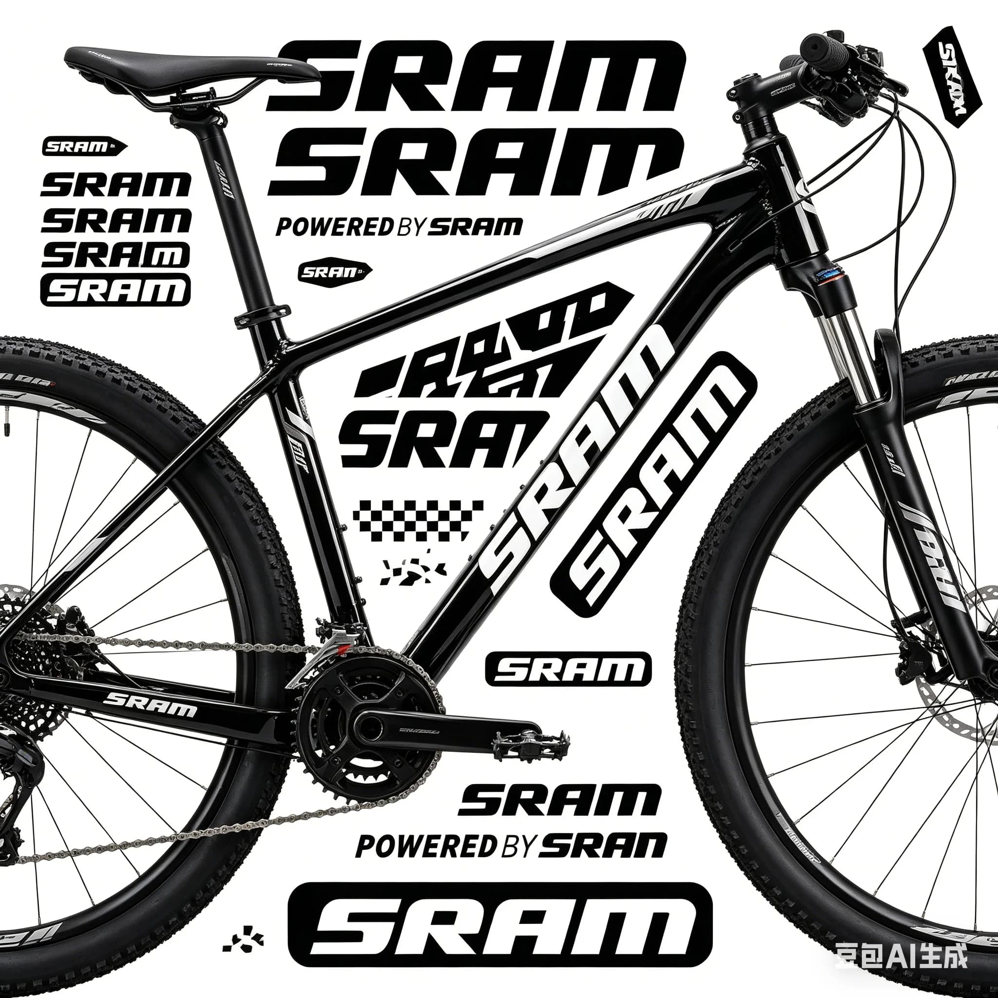 SRAM 2D Flat Stickers - For motorcycle helmets and bicycle frames, PVC waterproof and scratch resistant rainbow holographic