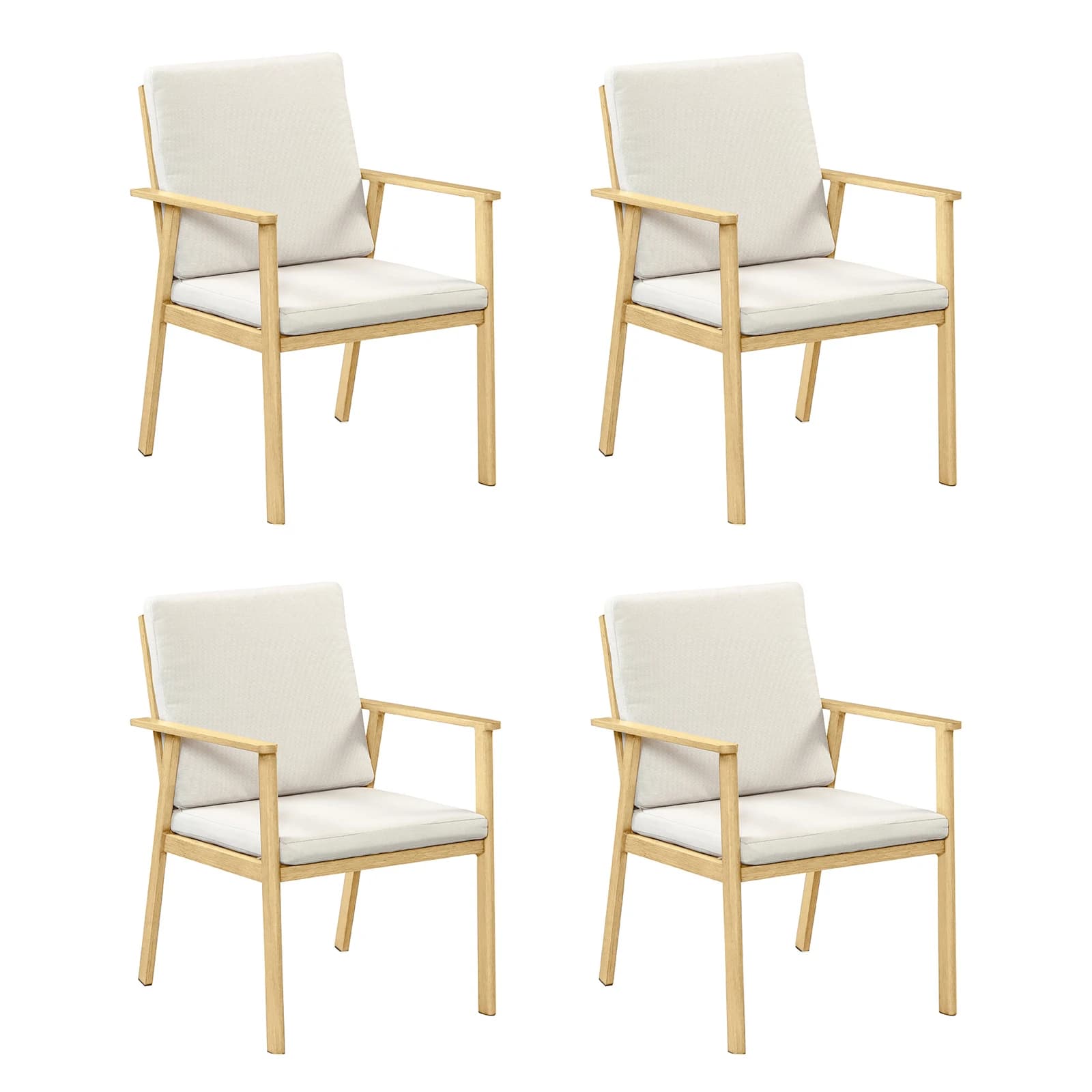 SeeHill Set di 4 sedie da pranzo da patio, sedie da esterno in alluminio con cuscini, mobili per tutte le stagioni in legno d'acero per terrazza, giardino