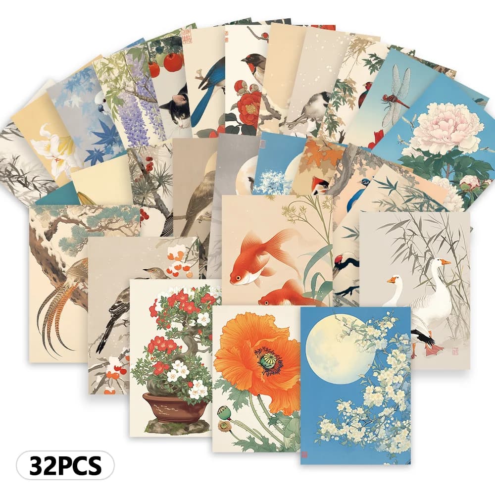 32 pezzi, cartoline illustrate giapponesi, adesivi per la decorazione della stanza, materiali per brochure, souvenir, oggetti da collezione e posta
