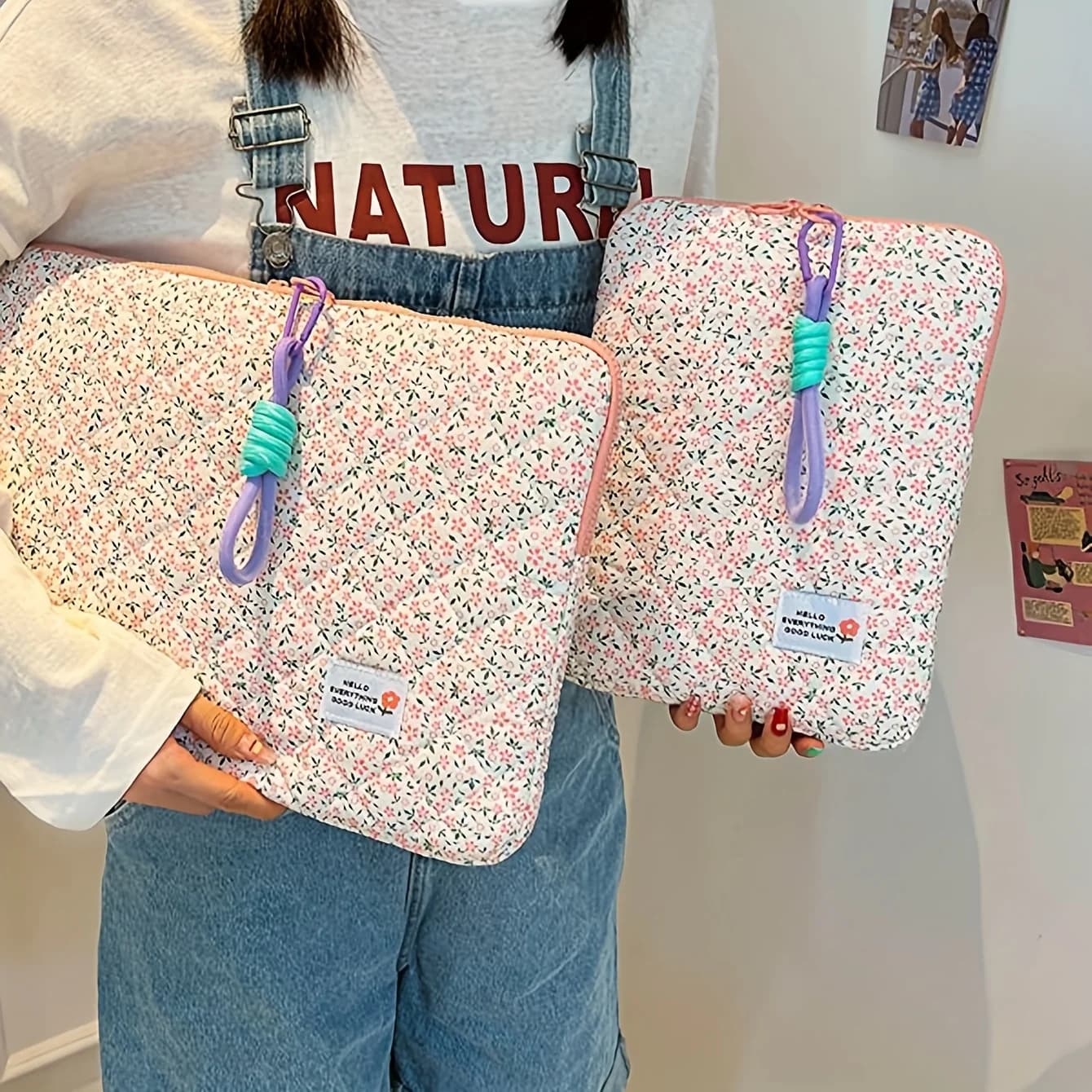 Custodia floreale per laptop con spazio multitasche, custodia in poliestere con cerniera per iPad/MacBook – Borsa da trasporto leggera