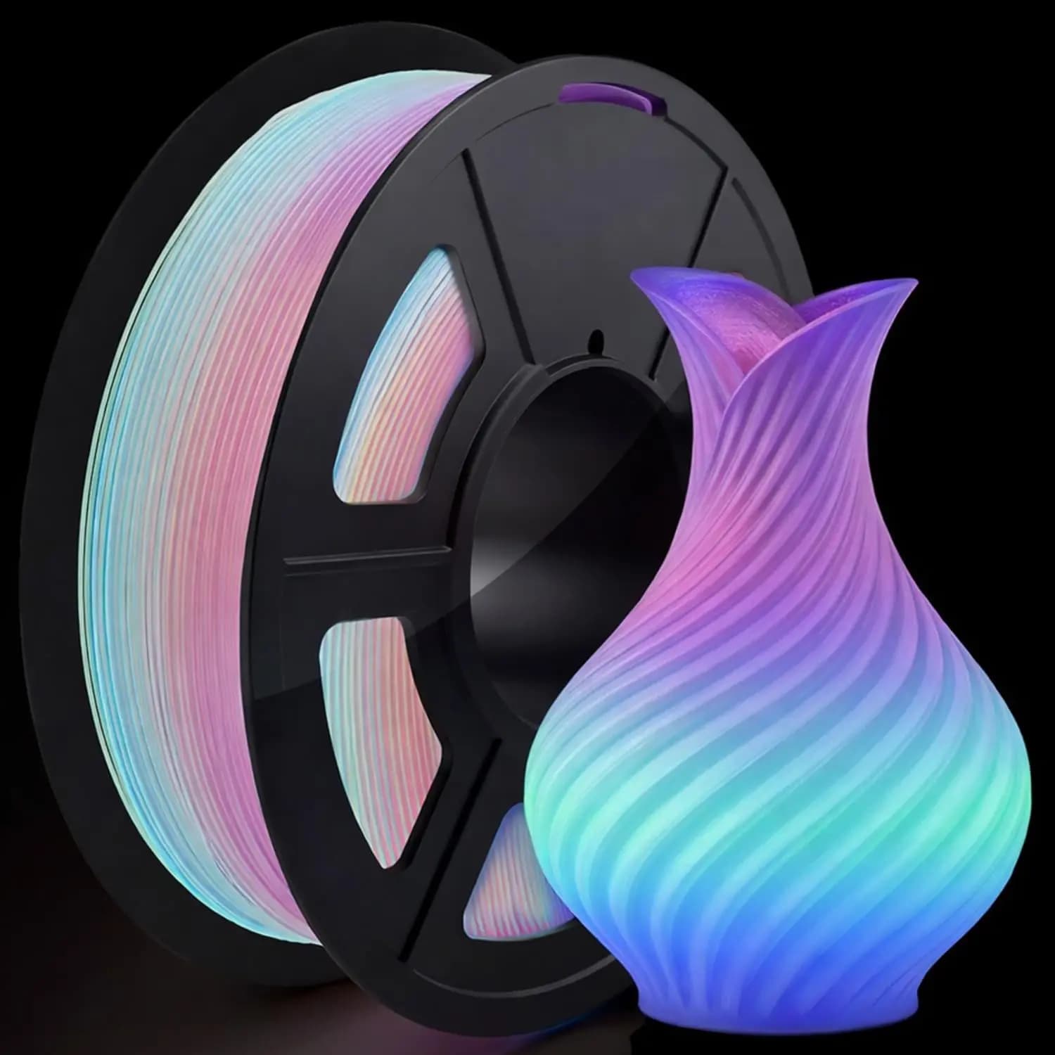 3D Printing Filament PLA 1,75mm Diameter, Brightness to the Hole, Gradual Rainbow Color, Dimensional Accuracy +/- 0.03mm, 250g Roll