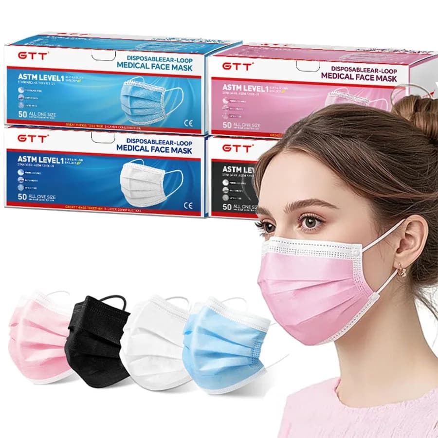 GTT 50/100 pieces disposable mask individually packaged Earloop protective mask breathable 3-layer home school office outdoor