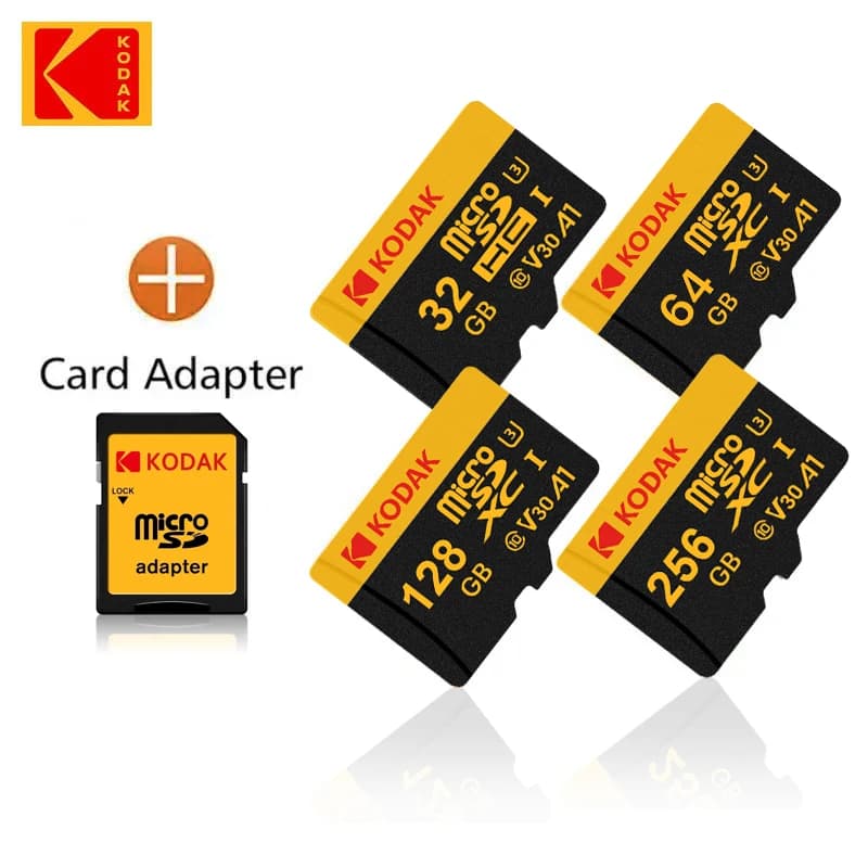 Scheda Micro SD KODAK 128GB 64GB 32GB 16GB Classe 10 U3 100MB/s Scheda di Memoria TF + Adattatore SD per Video 4K Drone Telefono