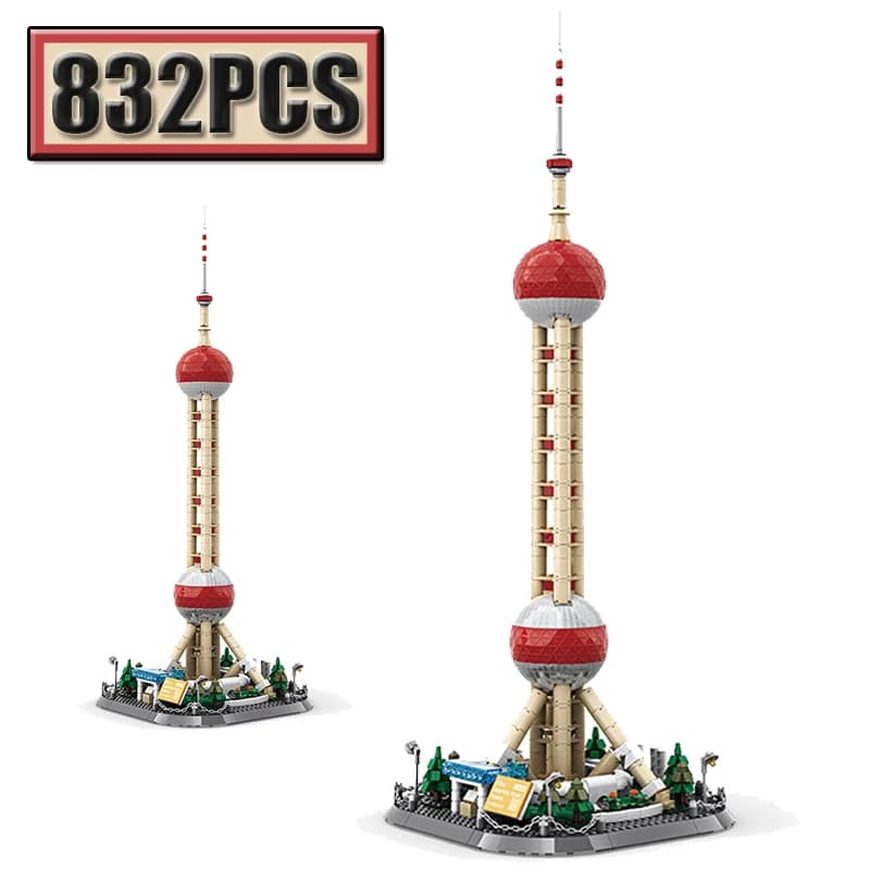 MOC 832PCS Oriental Pearl TV Tower Building Block Model - Educational Toy Gift of City Street View Radio And Television Tower