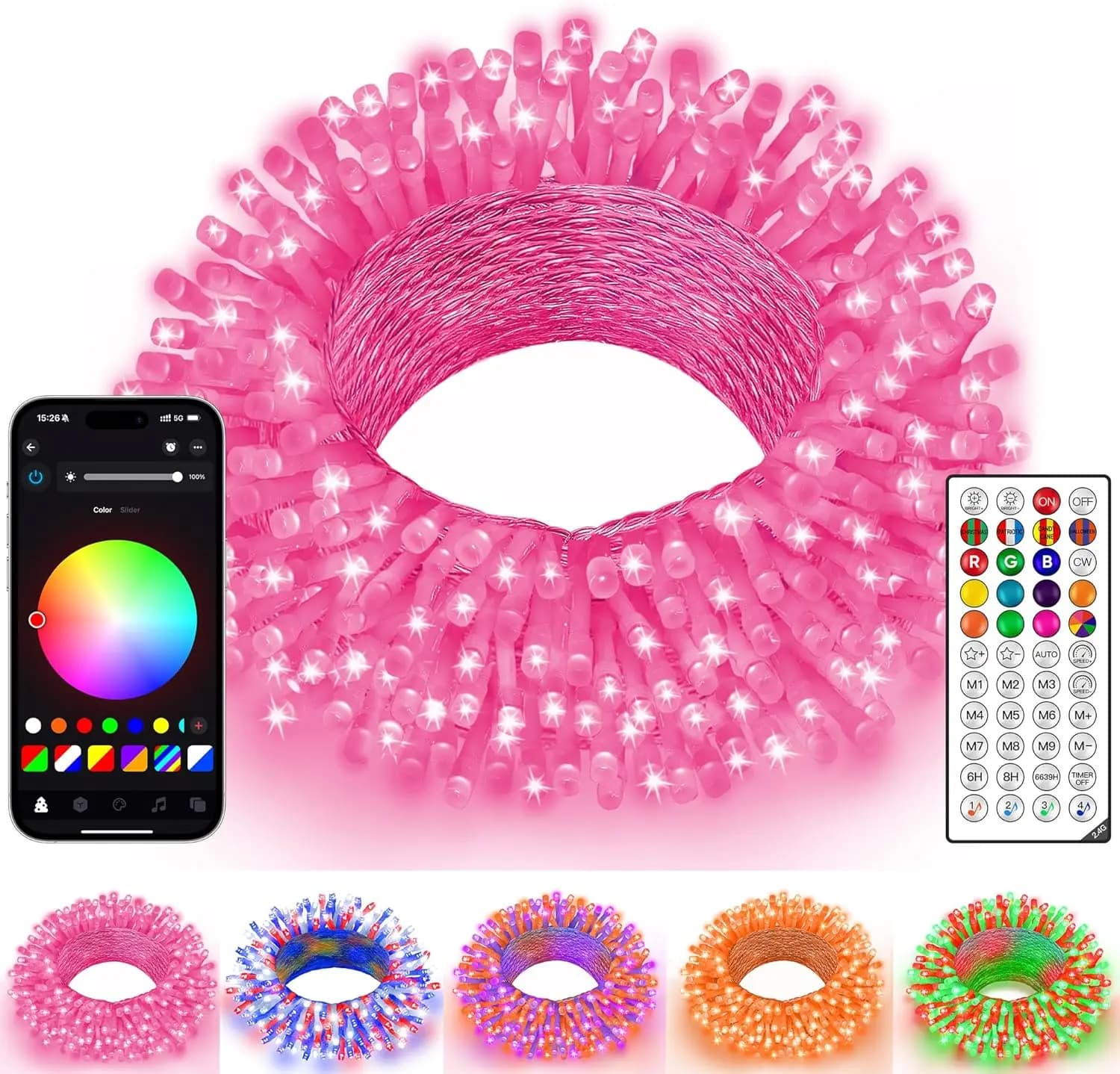 Luci a Stringa RGB Ollny Smart 66FT 200LED, APP+Telecomando, Sincronizzazione Musicale, Impermeabili, Timer, Fai-da-Te per Natale, Interno/Esterno