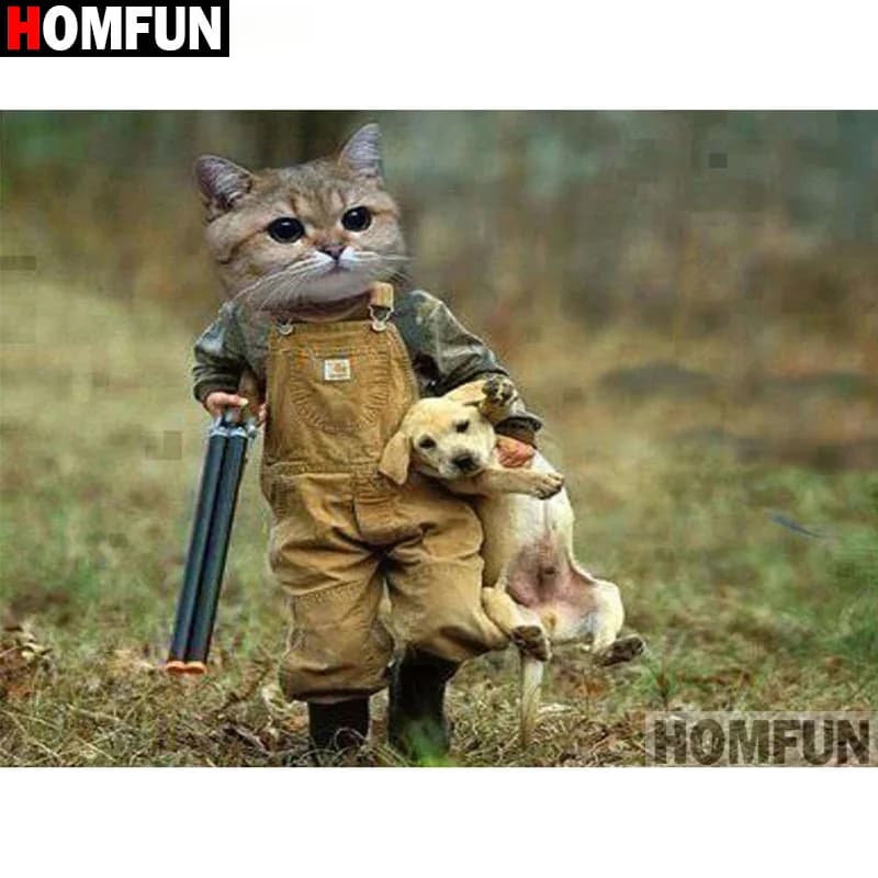 HOMFUN Diamond painting "Animal Cat" Full Square/Round Drill Wall Decor Inlaid Resin Embroidery Craft Cross stitch