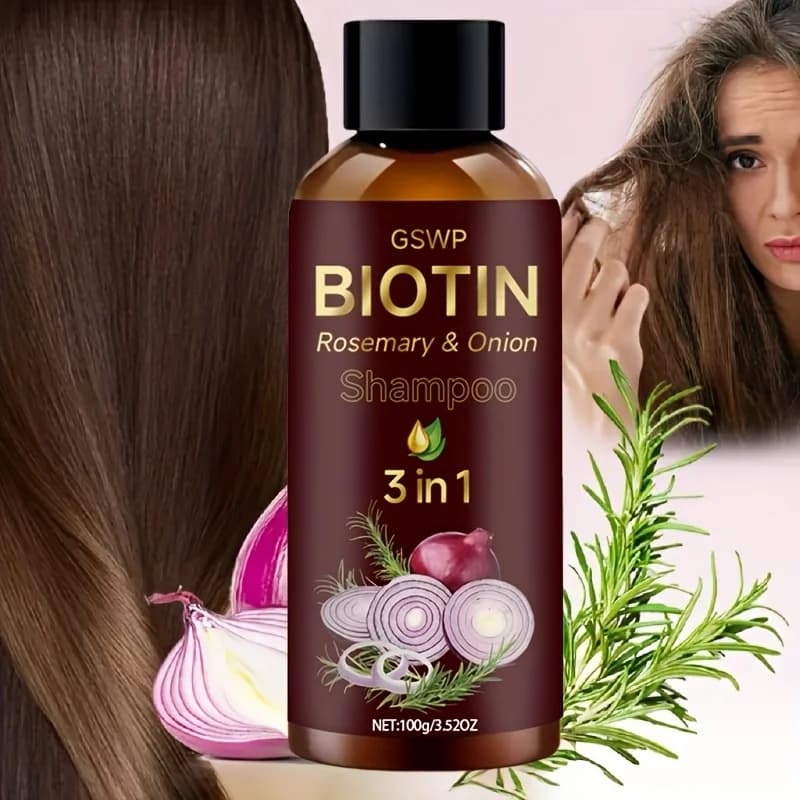 GSWP Biotin Rosemary Onion Shampoo 3-in-1, cleanses deep, controls oil and leaves hair soft, neither dry nor fat. 100g