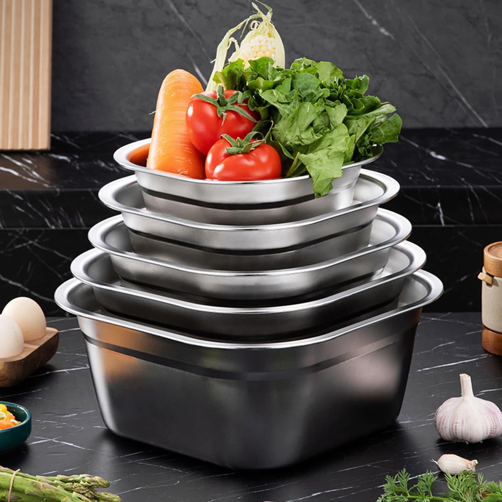 Stainless steel square basin Versatile mixing bowl for kitchen buffet, food container, buffet snack dish