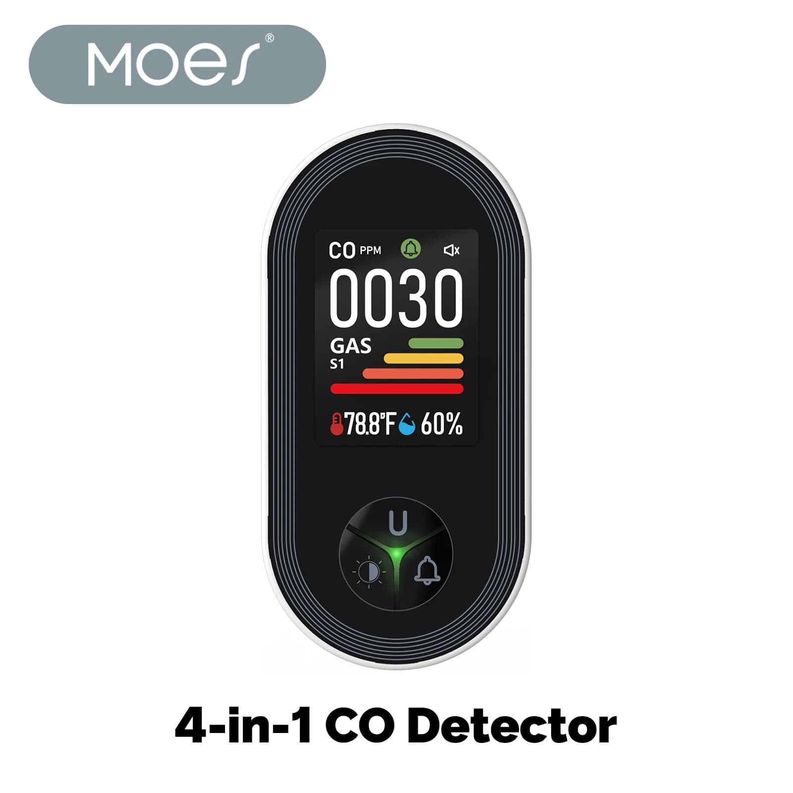 MOES Rilevatore di gas combustibile monossido di carbonio 4 in 1 Monitor integrato Allarmi acustici Display plug-in con temperatura di umidità