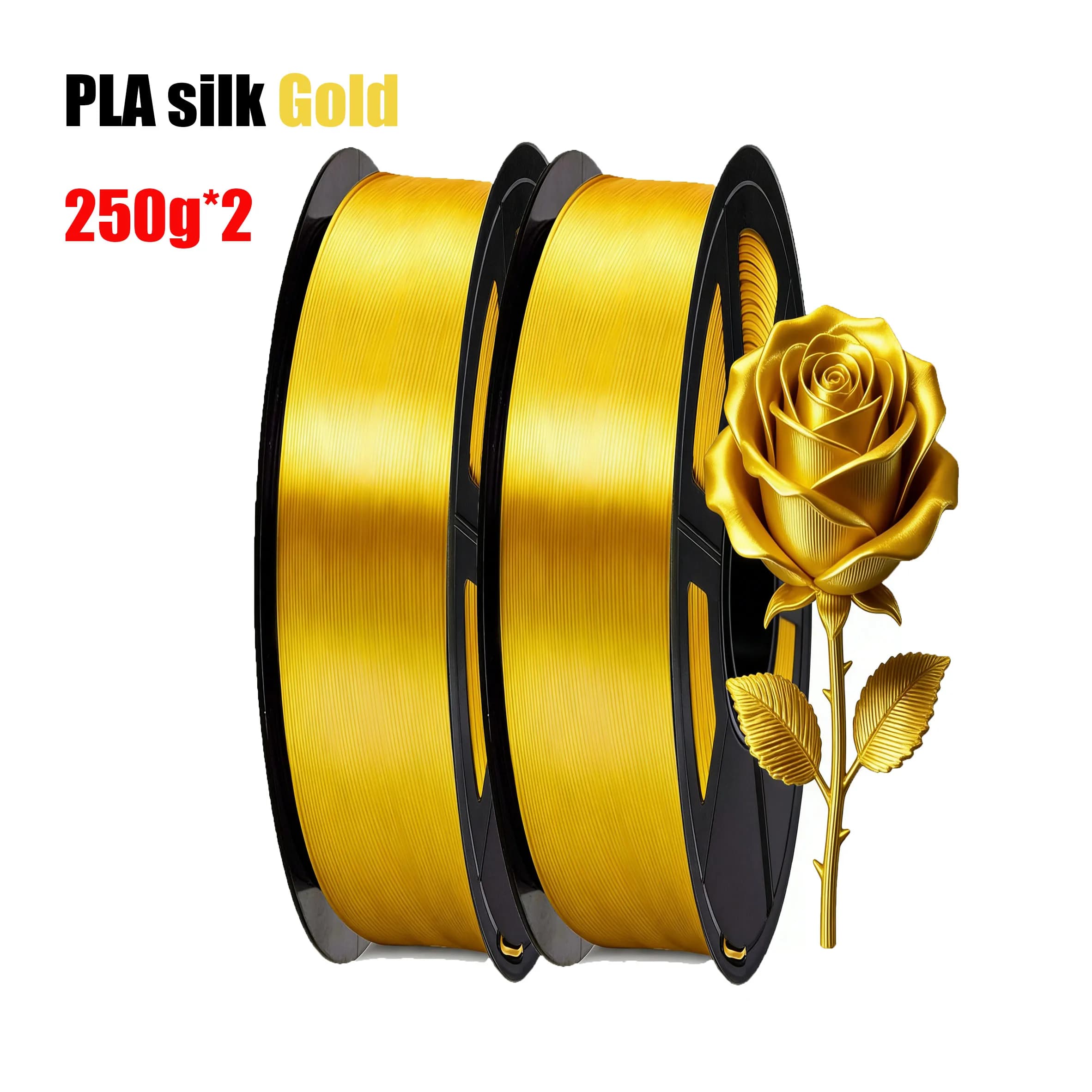 Filament PLA Gold Silk Effect 1.75mm for 3D Printing - Polished Metallic Finish and Setosa - 500g/250g Bobbin for 3D Printer