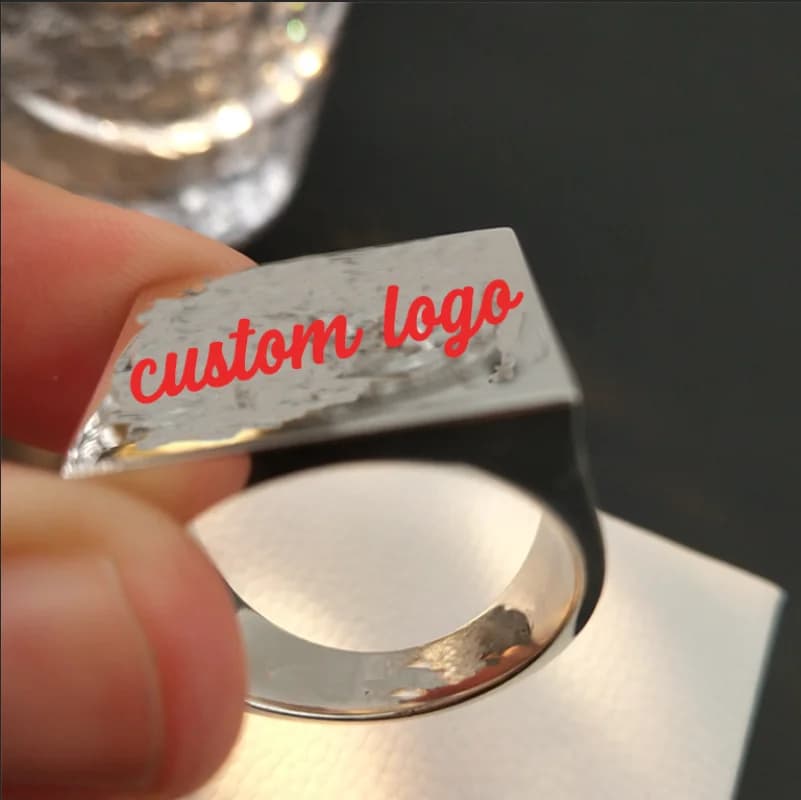 Men's Personalized Seal Ring 23mm Square, Initial Laser Engraving, Unisex Ring for Pink, Copper Jewelry
