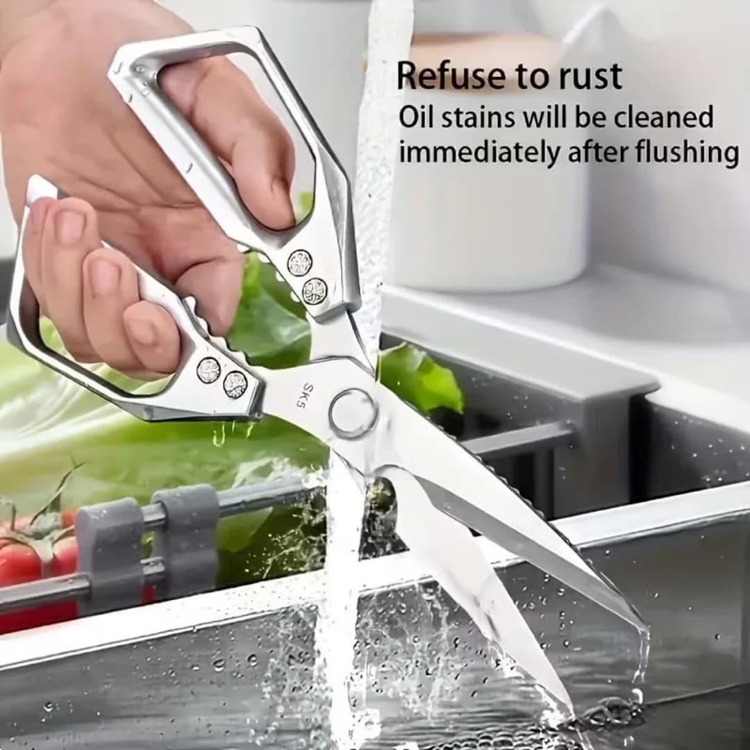 Heavy Duty Kitchen Shears, Multipurpose Stainless Steel Kitchen Scissors for Cutting Bone Meat, All-in-One with Bottle Opener Nut Cracker Fish Scaler, Aluminum Handle - Silve