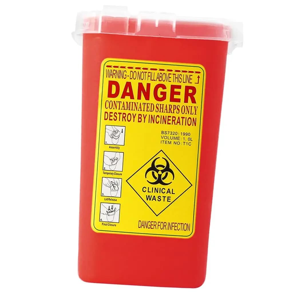 Contenitore affilato per smaltire aghi Contenitore per rifiuti monouso con ago multiuso a rischio biologico Resistente alla puntura 1 litro Rosso