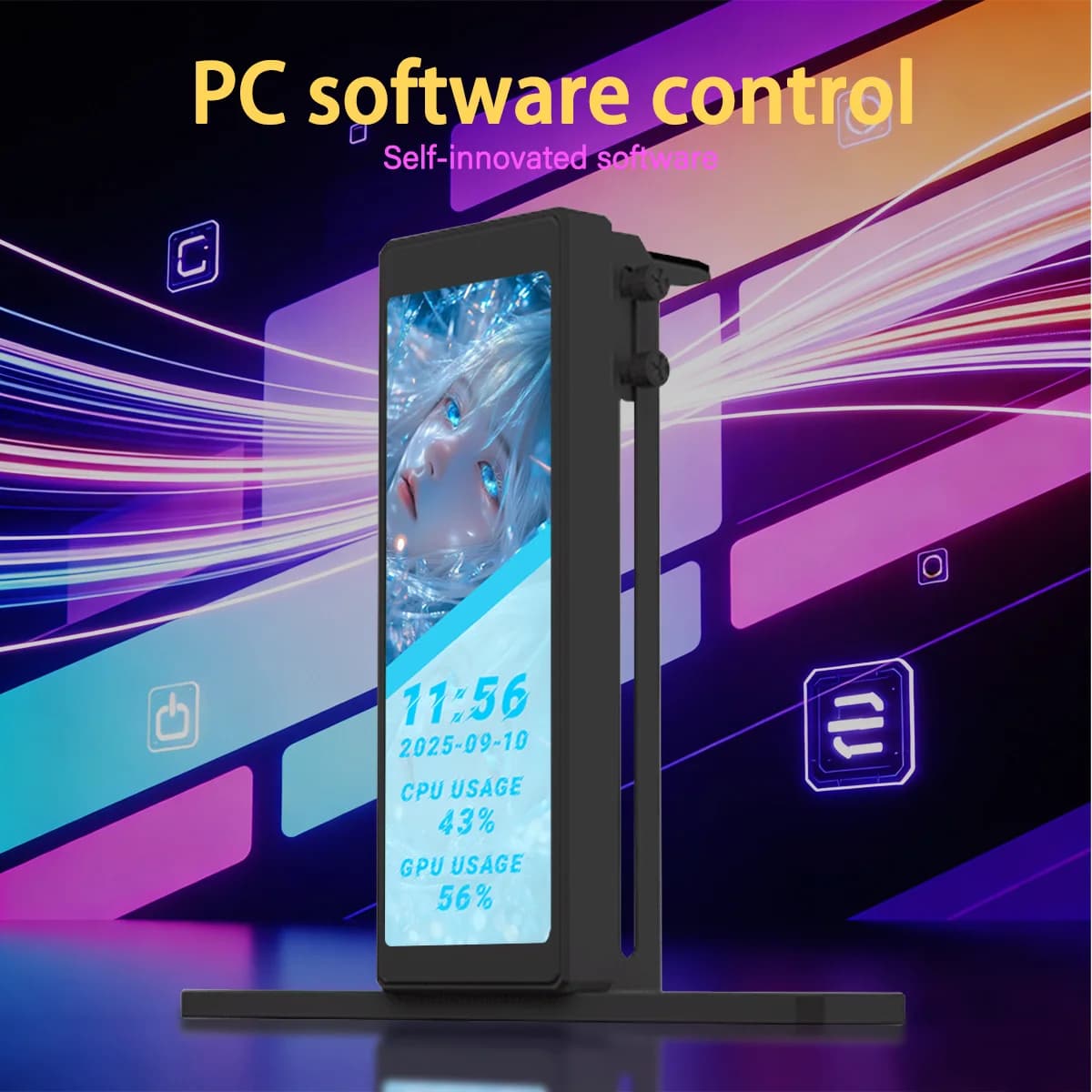 Schermo Secondario GPU IPS da 4,58 Pollici, Supporto GPU Anti-Perdita di Tensione con HDMI e USB, Monitor Temperatura PC, Temi Personalizzabili, Bianco Nero