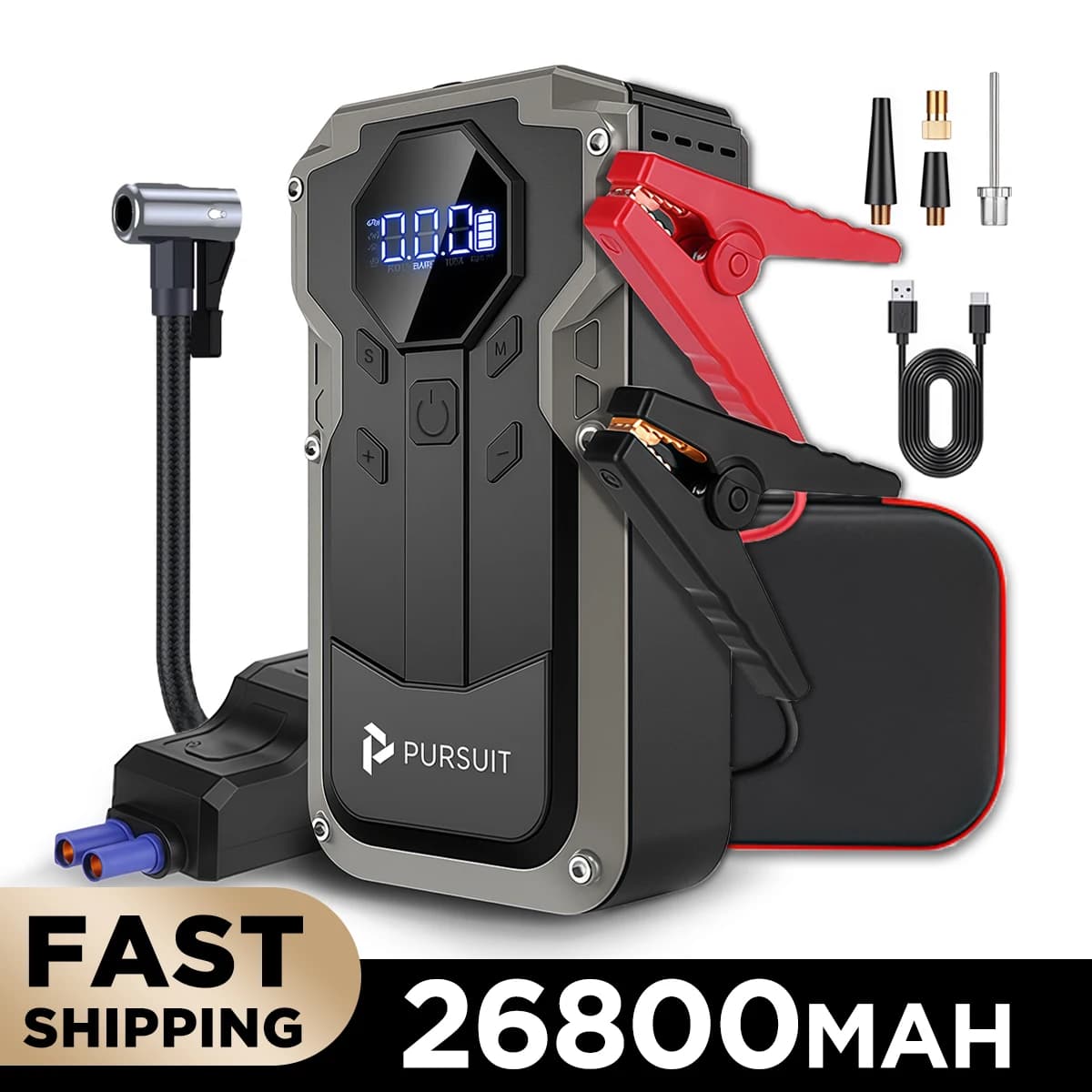 Avviatore di emergenza per auto con compressore d'aria da 150 PSI, scatola di emergenza per batteria potabile da 2000 A per auto/camion/SUV, avviamento per auto 12 V
