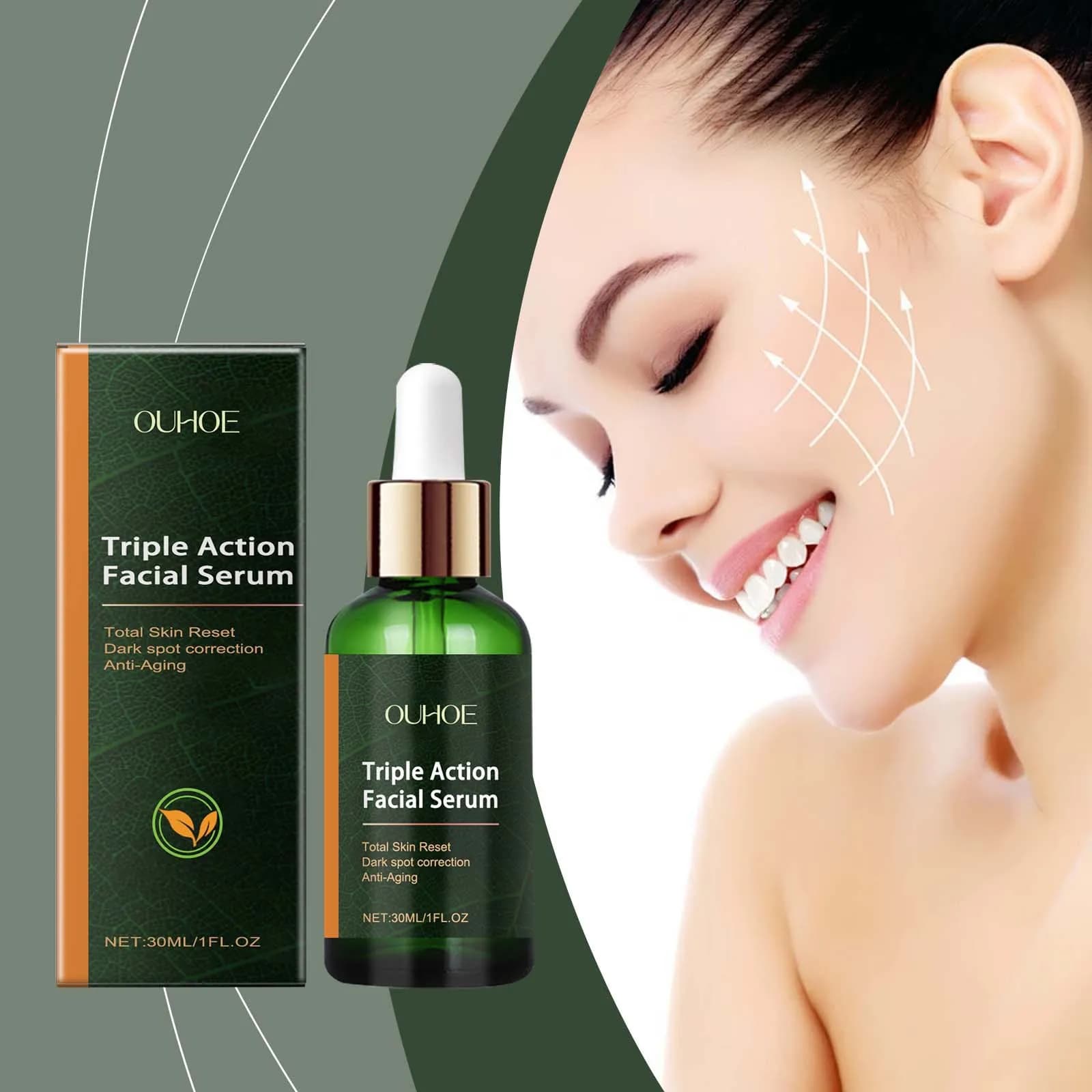 Ouhoe 30ml Siero viso a tripla azione Lifting Rassodante Idratante Alleviare le linee sottili Schiarente Essenza per la cura del viso quotidiana