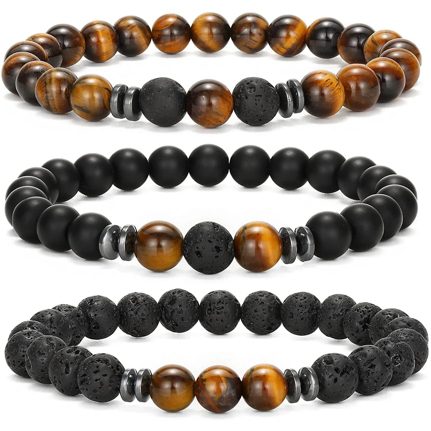 3 pezzi/set braccialetto da uomo di moda pietra naturale occhio di tigre braccialetto di perline di lava regalo di gioielli da uomo e da donna classico