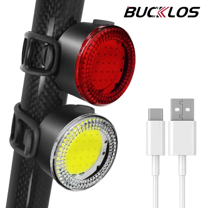 BUCKLOY Set of COB lights for bicycle USB charging High visibility rear light 500lm Road bike lamp MTB Cycling accessories