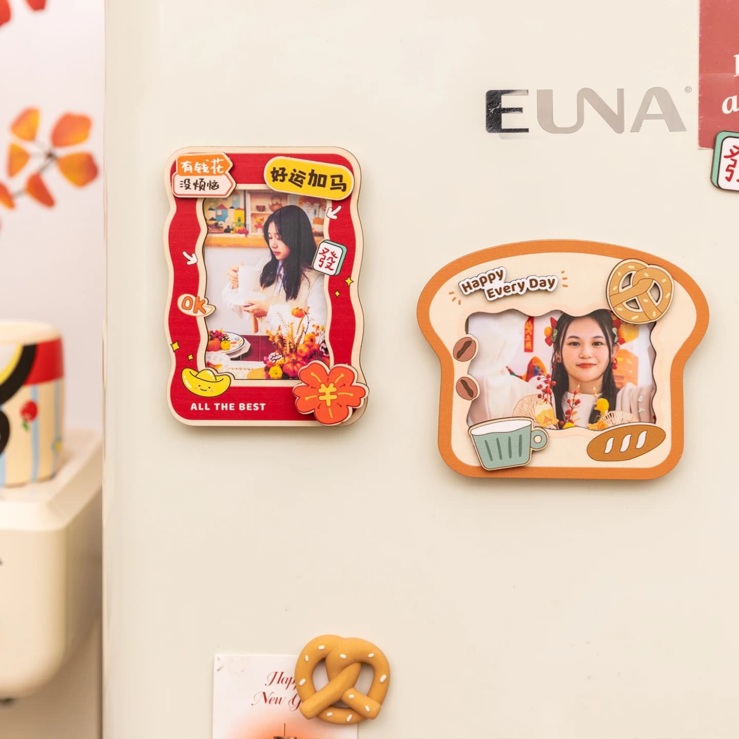 Cute Wood Acrylic Magnetic Picture Frame Fridge Sticker Photo Frames Mini Card Family Memories Display Birthday Gift for Women