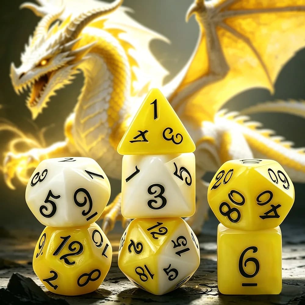 7 pcs of Yellow and White Dice Set-Polyhedral RPG Dice for D&D Dungeons and Dragons Role-Playing Game, Table Game Accessories