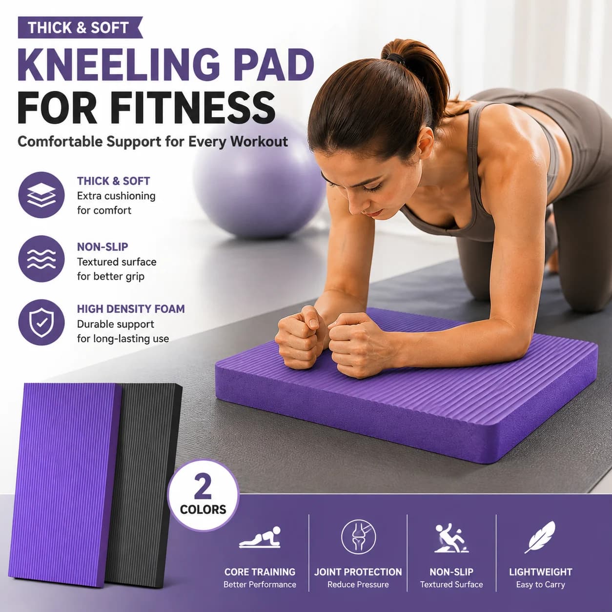Thick Yoga Knee Pad Mat Non Slip Plank Support Cushion Ab Roller Wheel Kneeling Pad Balance Board for Home Gym Workout