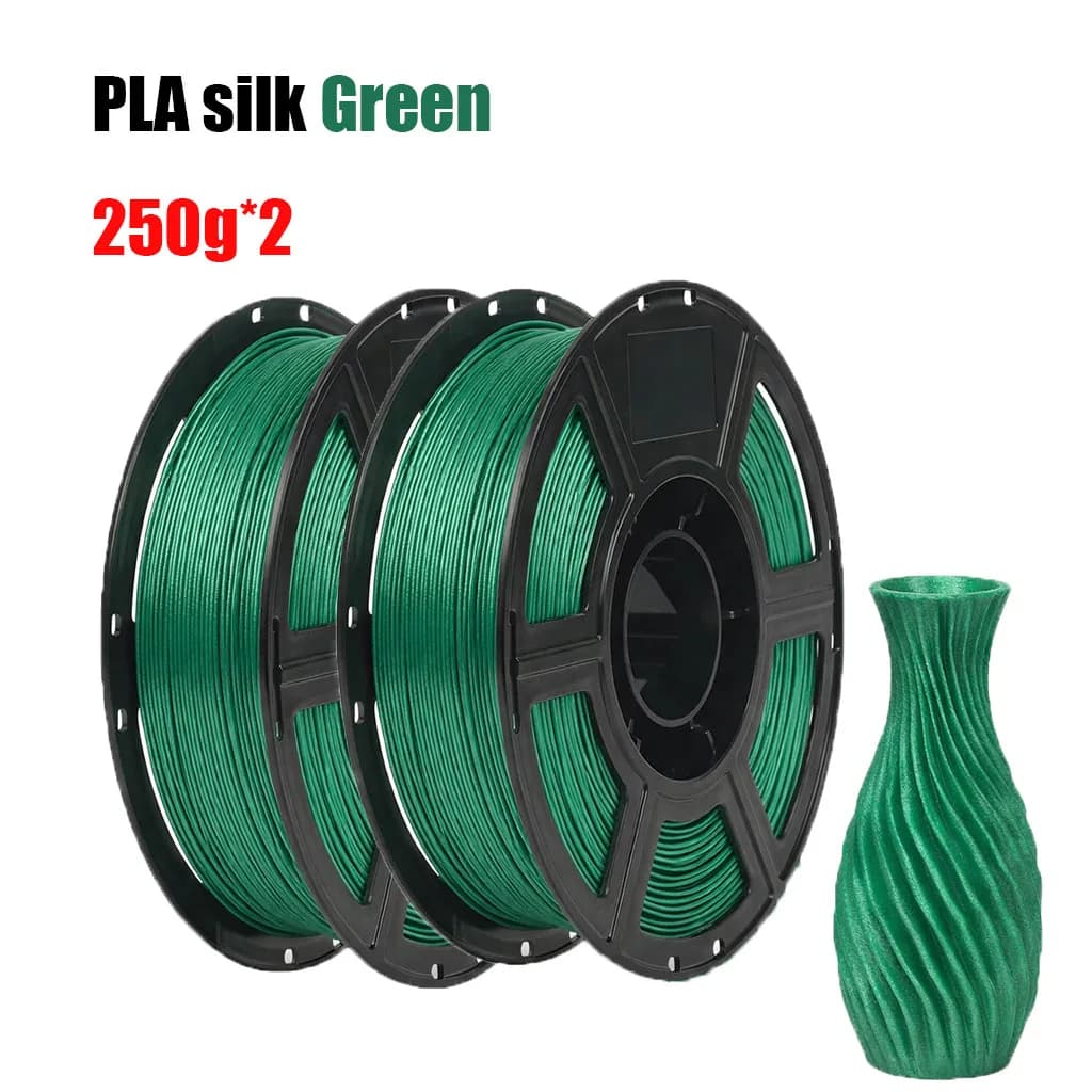 Filament PLA Green Silk 1.75 mm for 3D Printing, 500g Bobbin, 3D Printer Material, Metallic Polished Effect