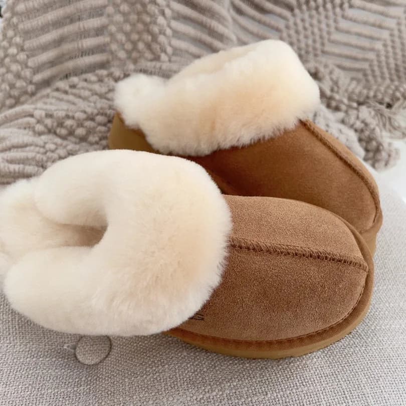 Pantofole da donna in pelle di agnello con vera pelle, suola in gomma, interno in morbida pelle di pecora, scarpe da casa per interni ed esterni